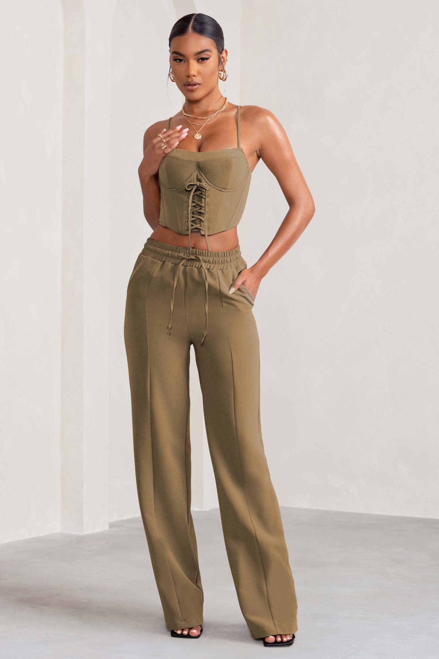 Grandiose Sand High Waist Straight Leg Pants-Fashionmomo.All Rights Reserved