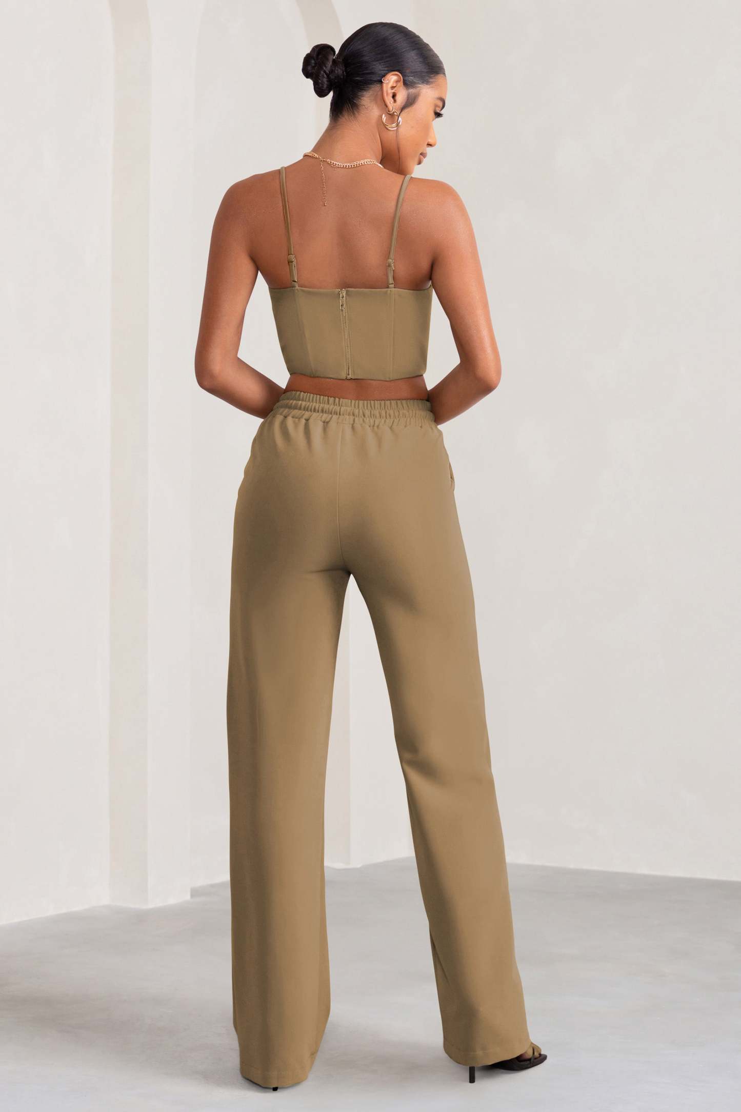 Grandiose Sand High Waist Straight Leg Pants-Fashionmomo.All Rights Reserved