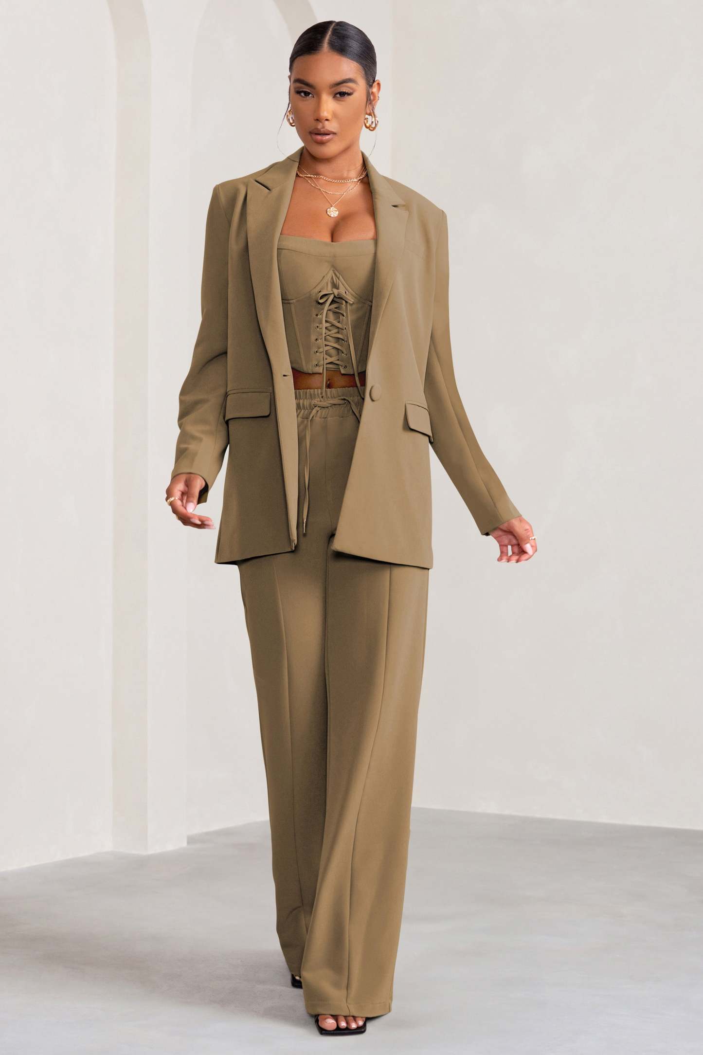Grandiose Sand High Waist Straight Leg Pants-Fashionmomo.All Rights Reserved