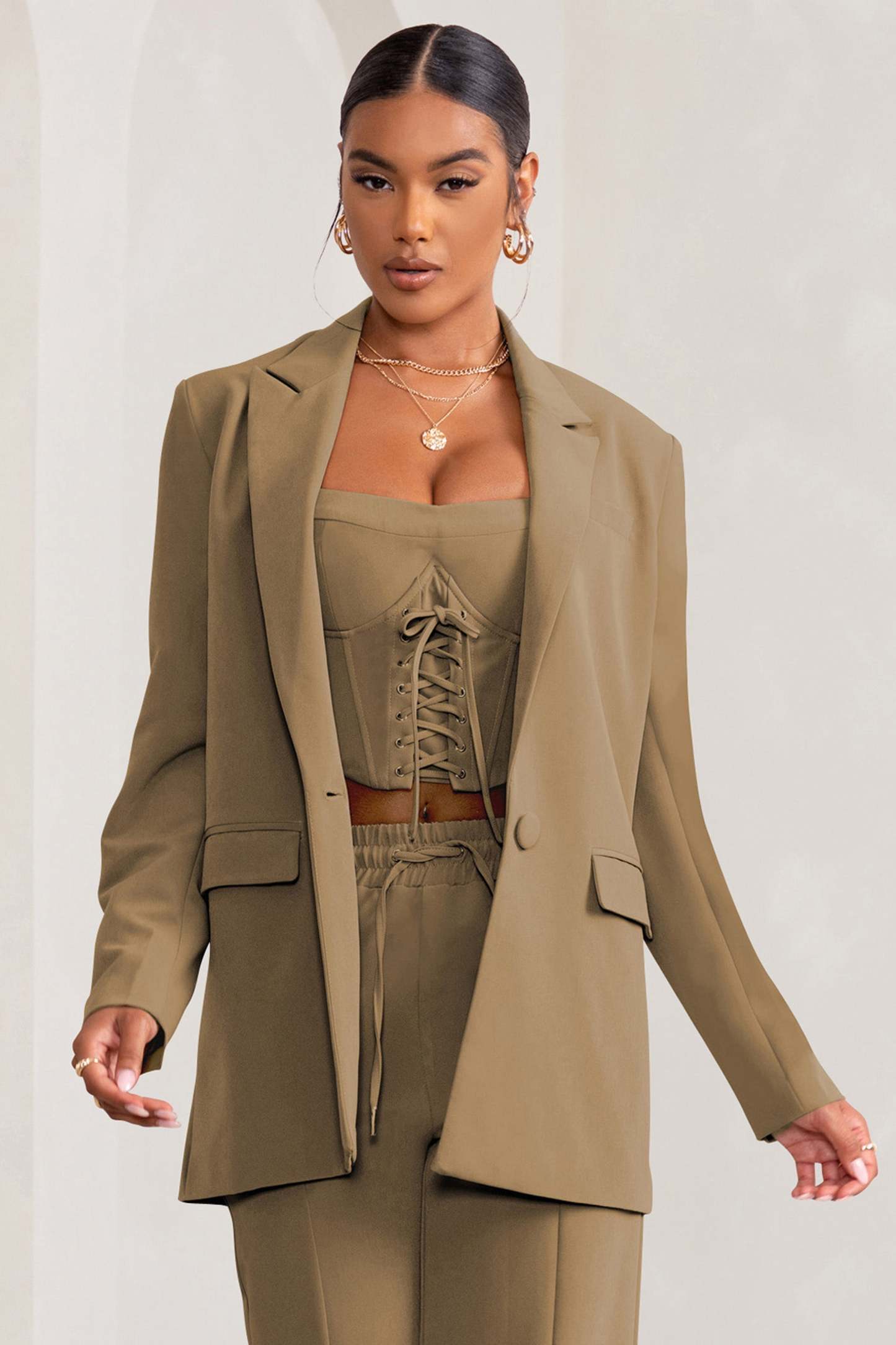 Barbie Girl Sand Single Breasted Oversized Blazer-Fashionmomo.All Rights Reserved