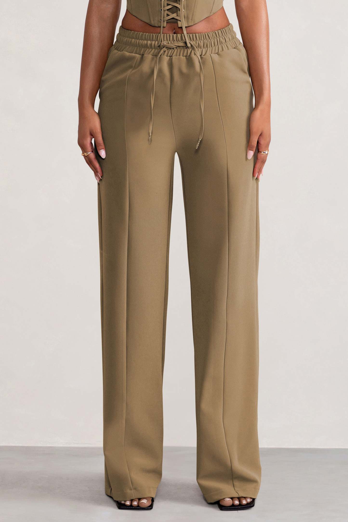 Grandiose Sand High Waist Straight Leg Pants-Fashionmomo.All Rights Reserved