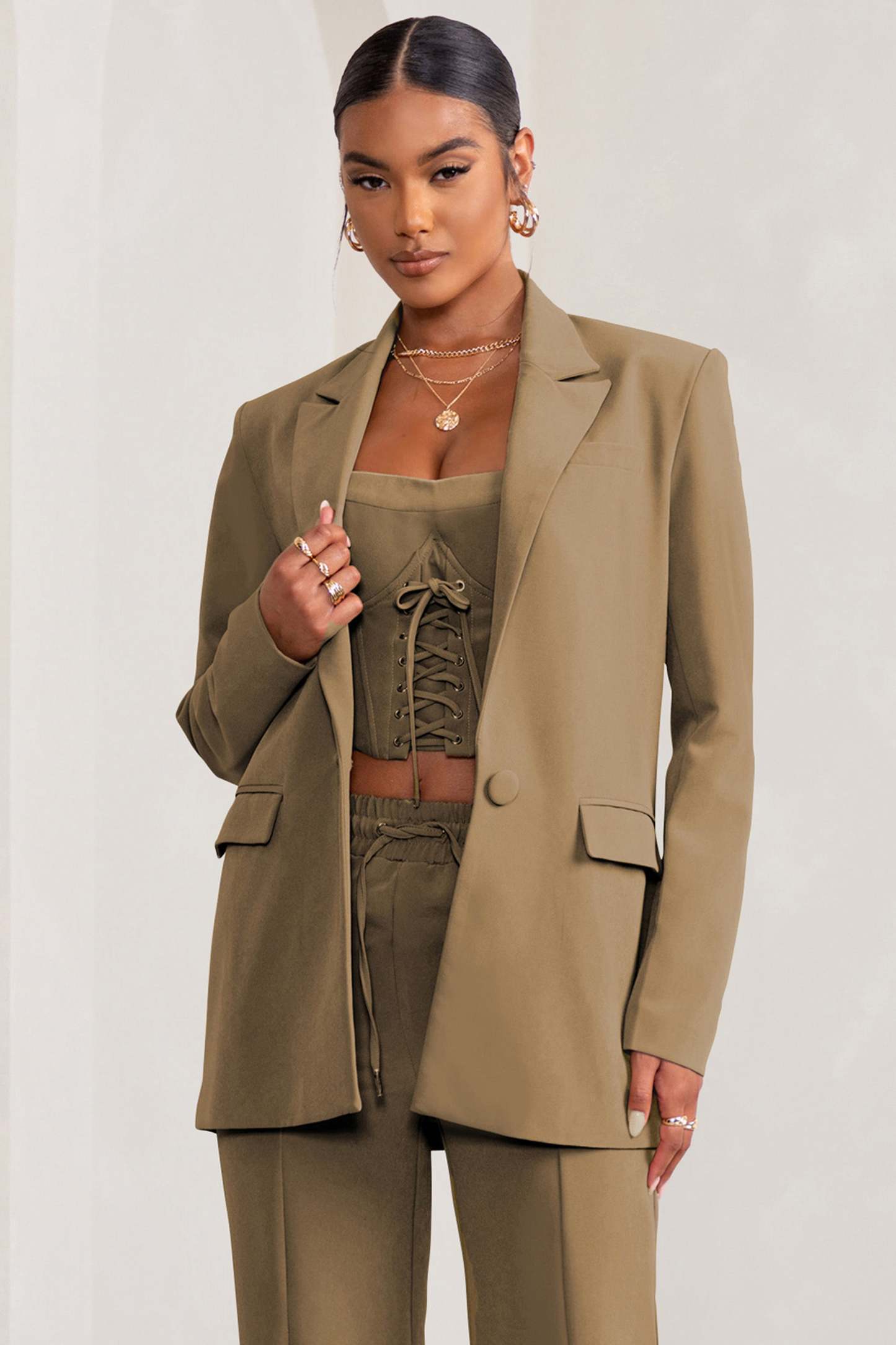Barbie Girl Sand Single Breasted Oversized Blazer-Fashionmomo.All Rights Reserved