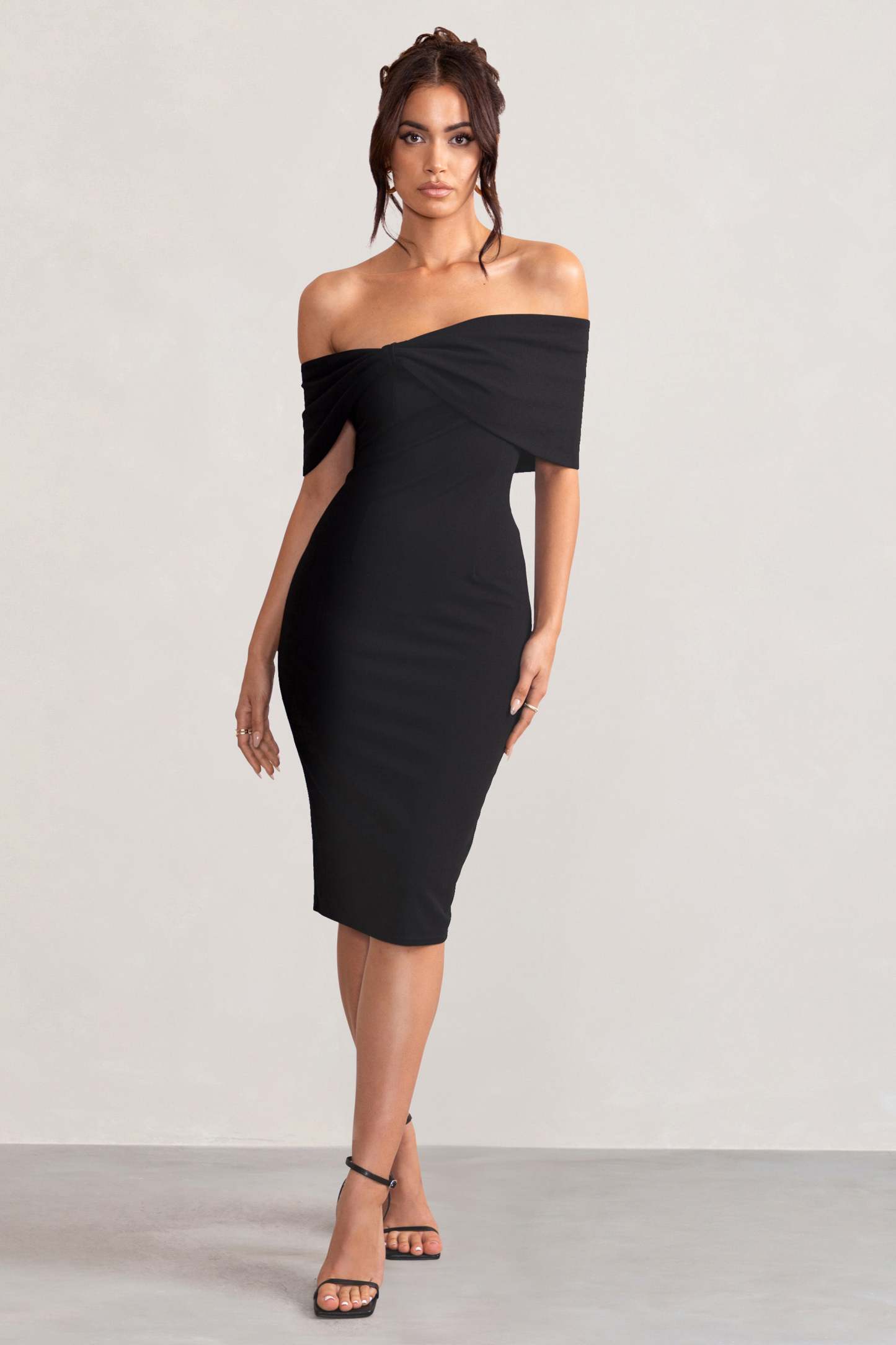 Alyssa Black Bardot Bow Detail Midi Dress-Fashionmomo.All Rights Reserved