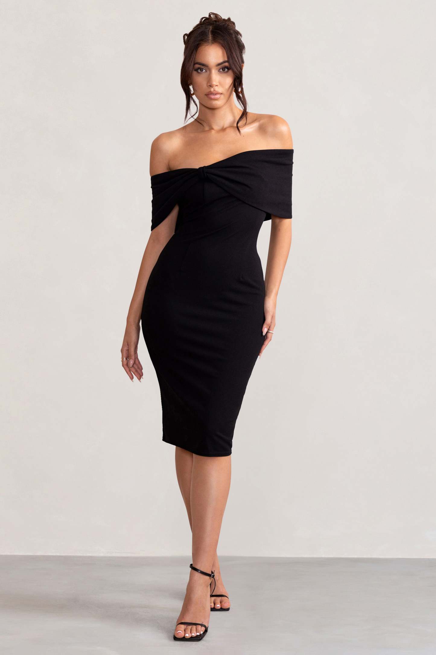 Alyssa Black Bardot Bow Detail Midi Dress-Fashionmomo.All Rights Reserved