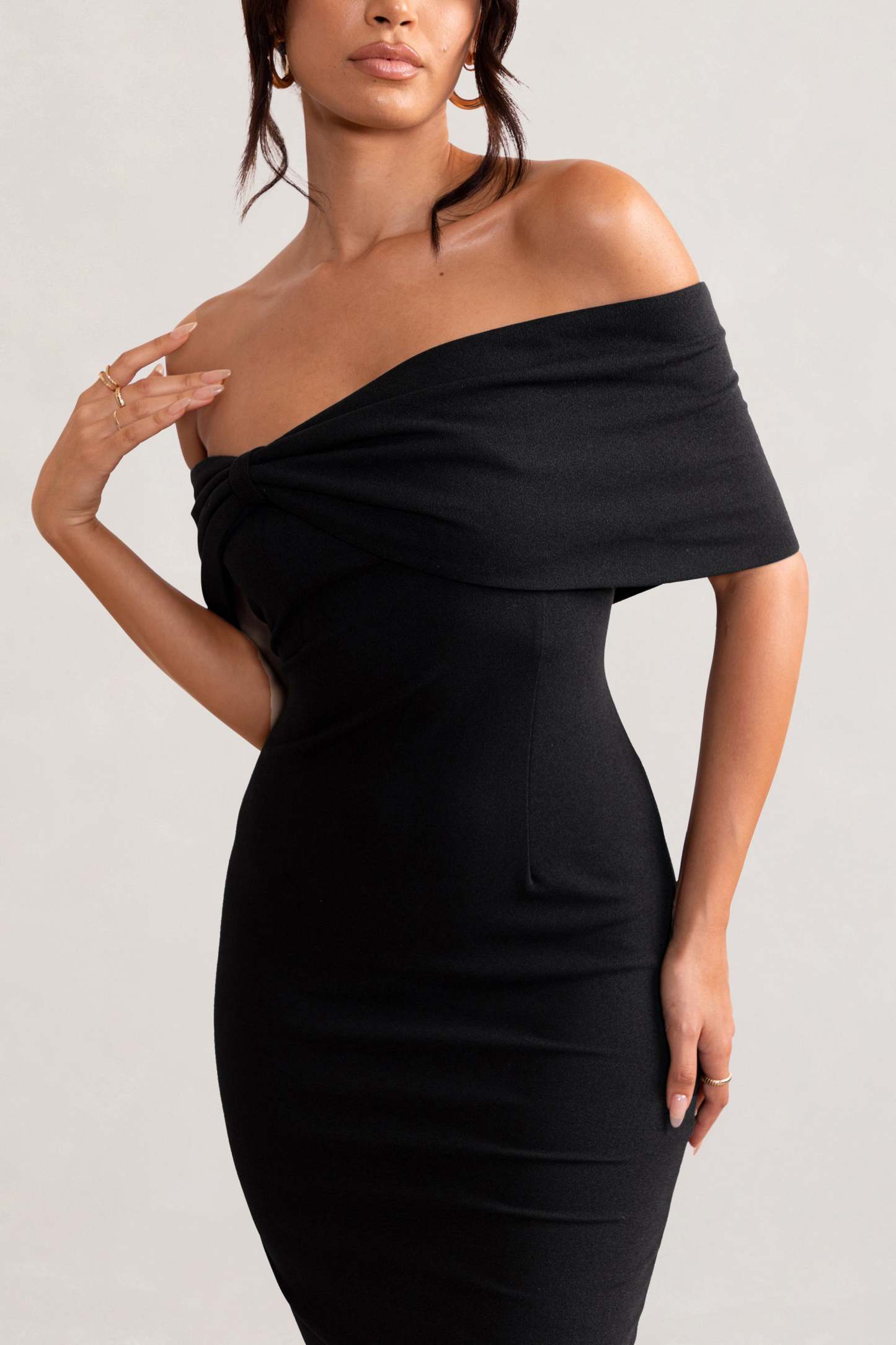 Alyssa Black Bardot Bow Detail Midi Dress-Fashionmomo.All Rights Reserved