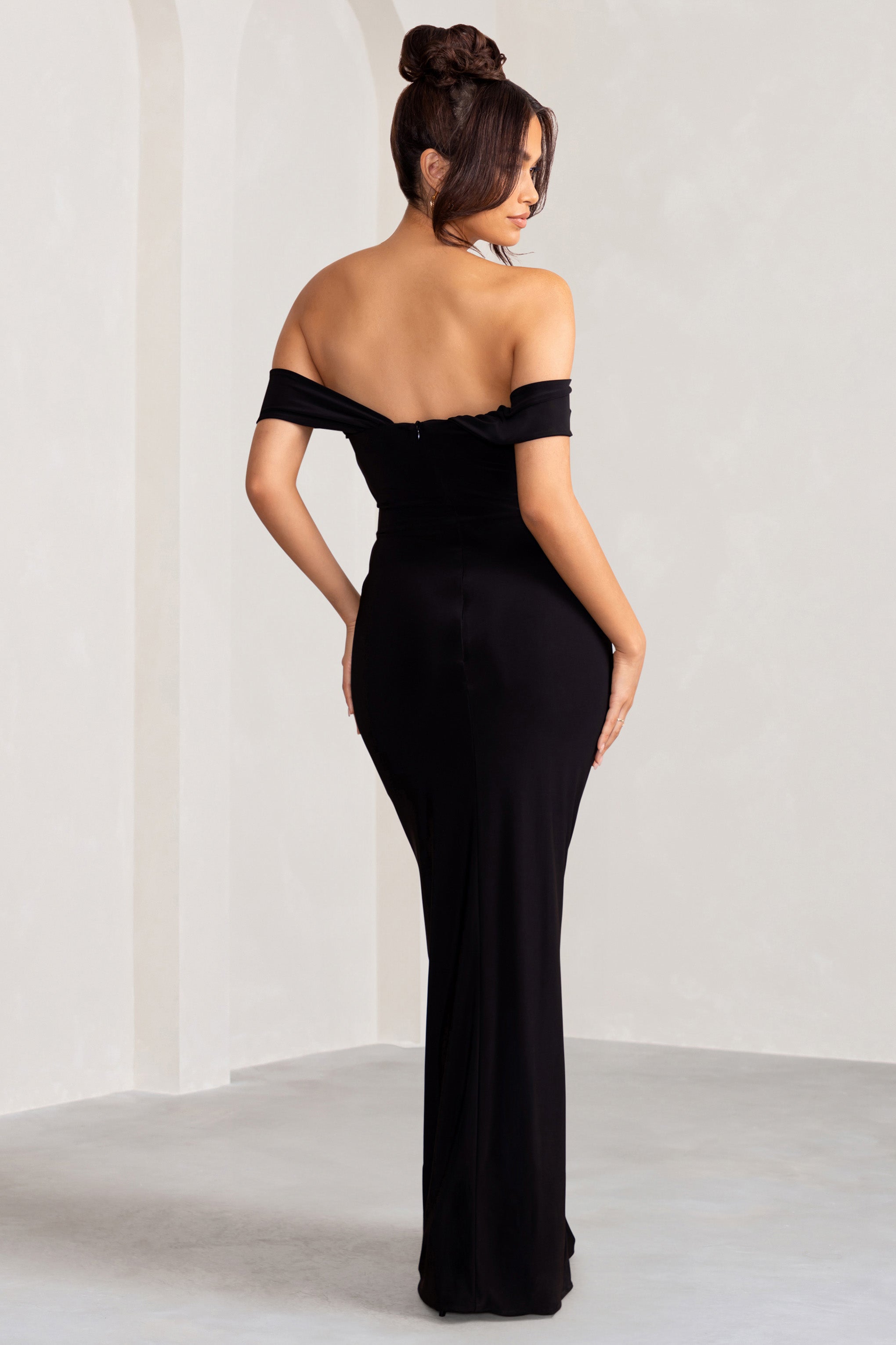 Arella Black One Shoulder Twist Front Maxi Dress-Fashionmomo.All Rights Reserved