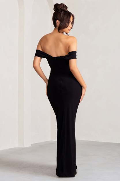 Arella Black One Shoulder Twist Front Maxi Dress-Fashionmomo.All Rights Reserved