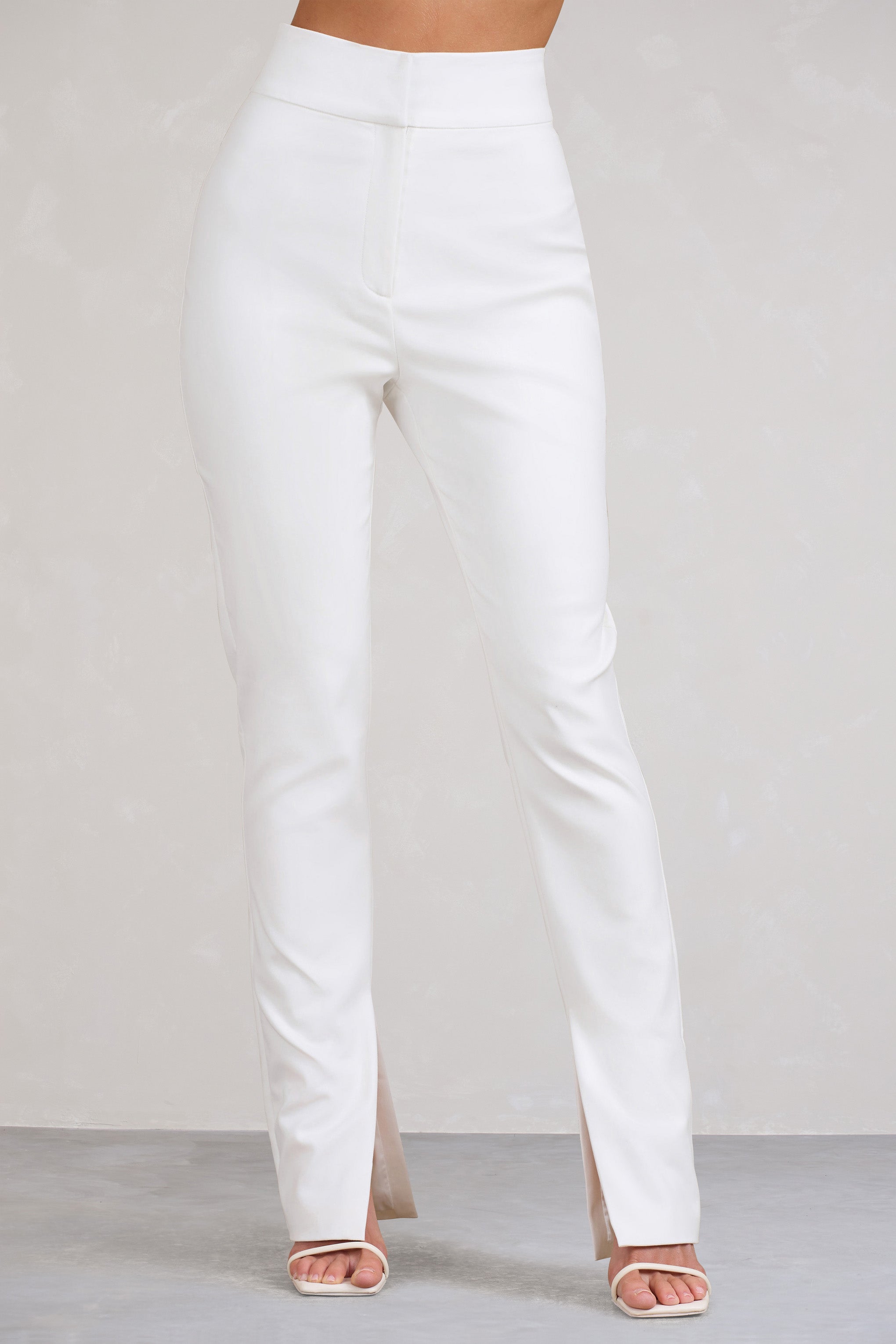 Addilyn White Cotton-Blend Tailored Straight-Leg Split Trousers-Fashionmomo.All Rights Reserved