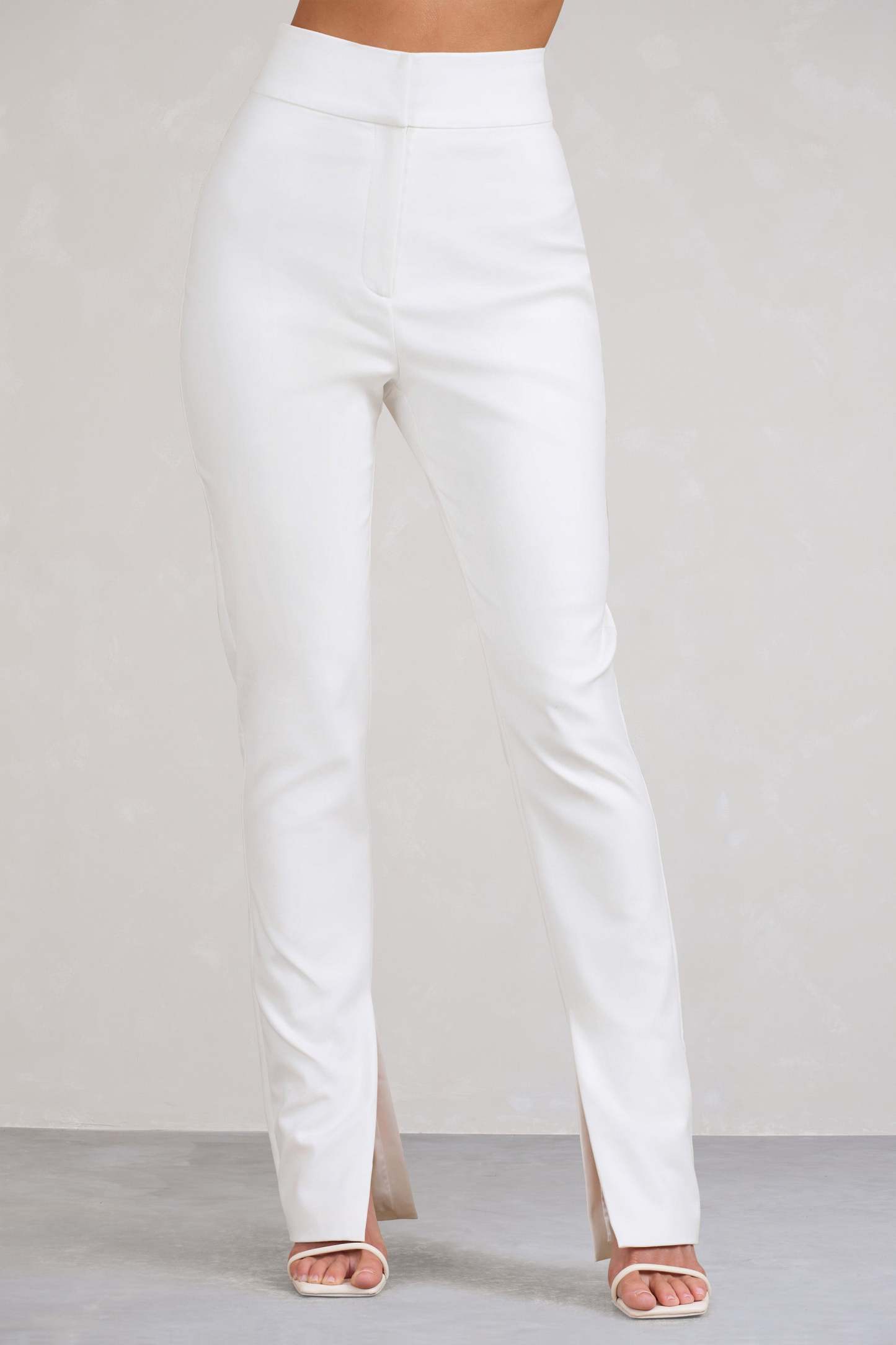 Addilyn White Cotton-Blend Tailored Straight-Leg Split Trousers-Fashionmomo.All Rights Reserved