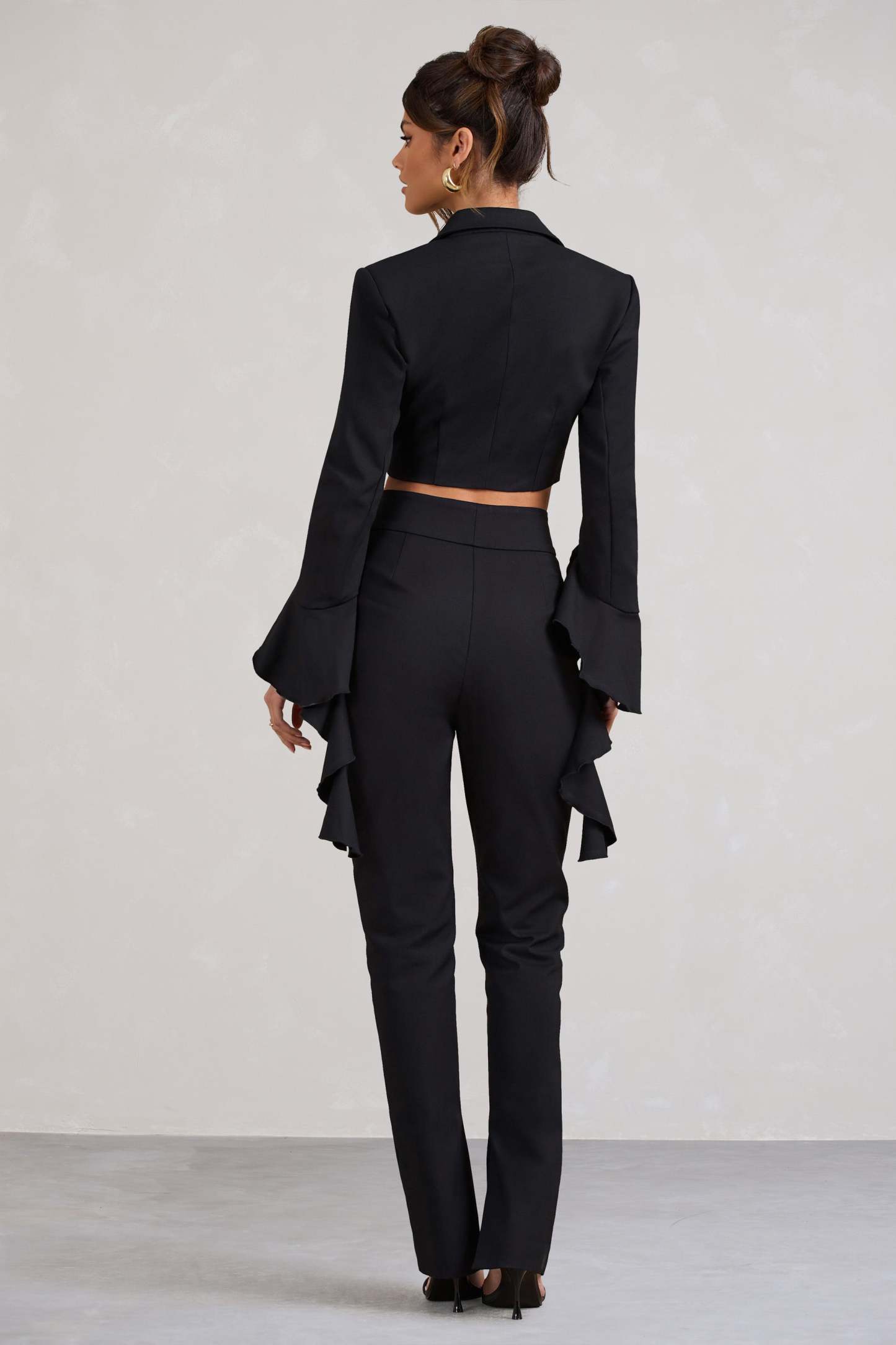 Addilyn Black Cotton-Blend Tailored Straight-Leg Split Trousers-Fashionmomo.All Rights Reserved