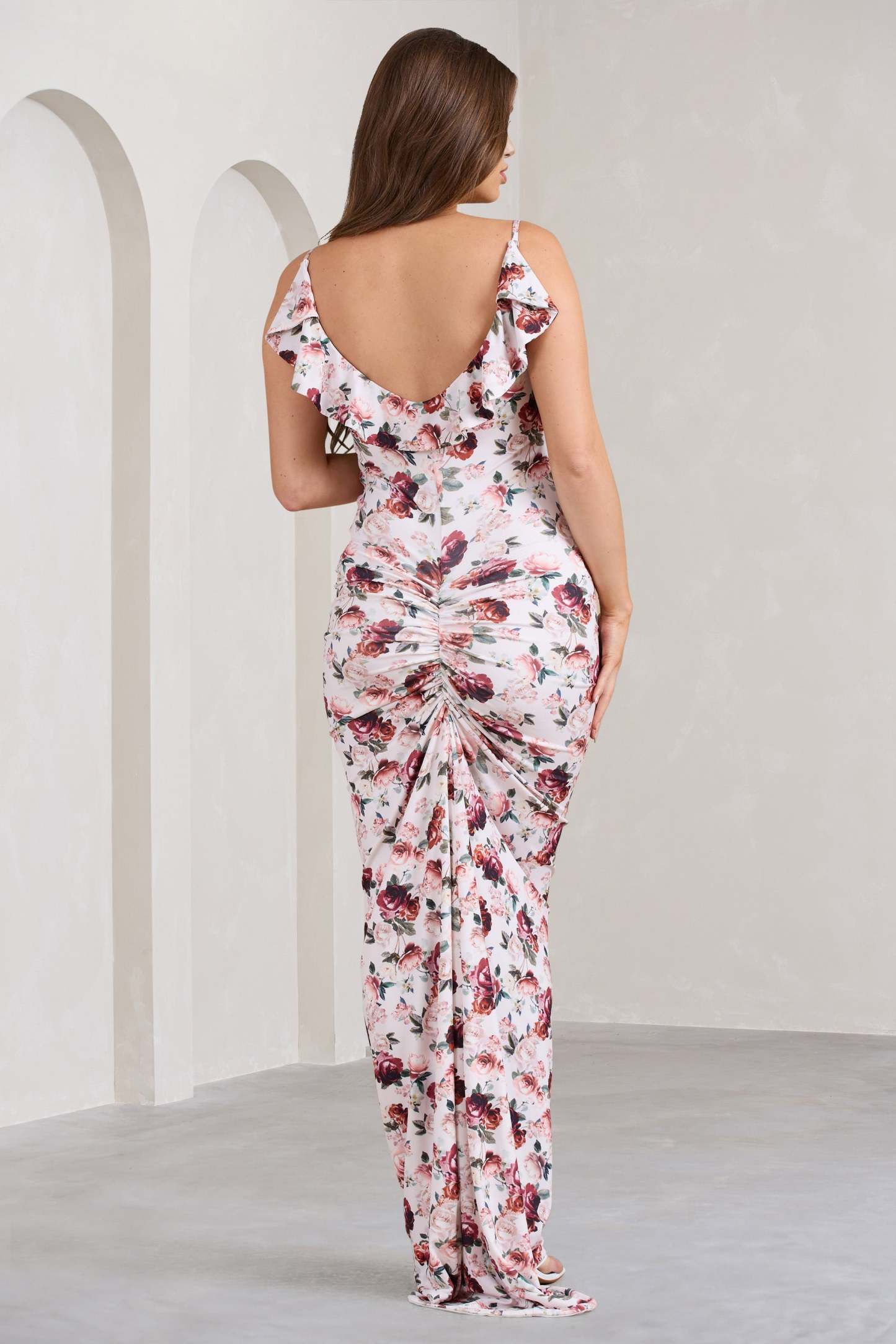 Flute White Floral Print Maternity Cowl Bodycon Cami Maxi Dress-Fashionmomo.All Rights Reserved