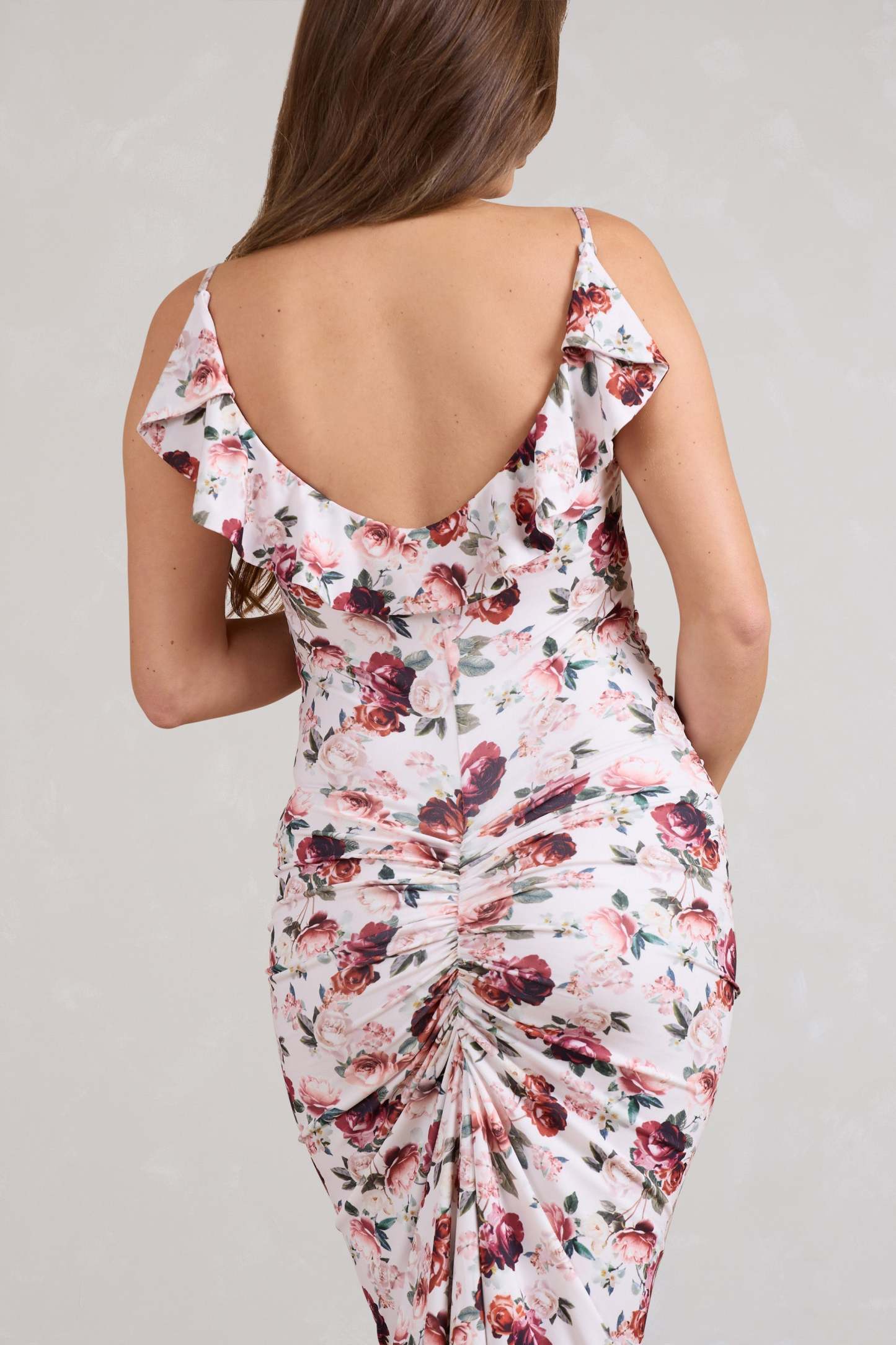 Flute White Floral Print Maternity Cowl Bodycon Cami Maxi Dress-Fashionmomo.All Rights Reserved