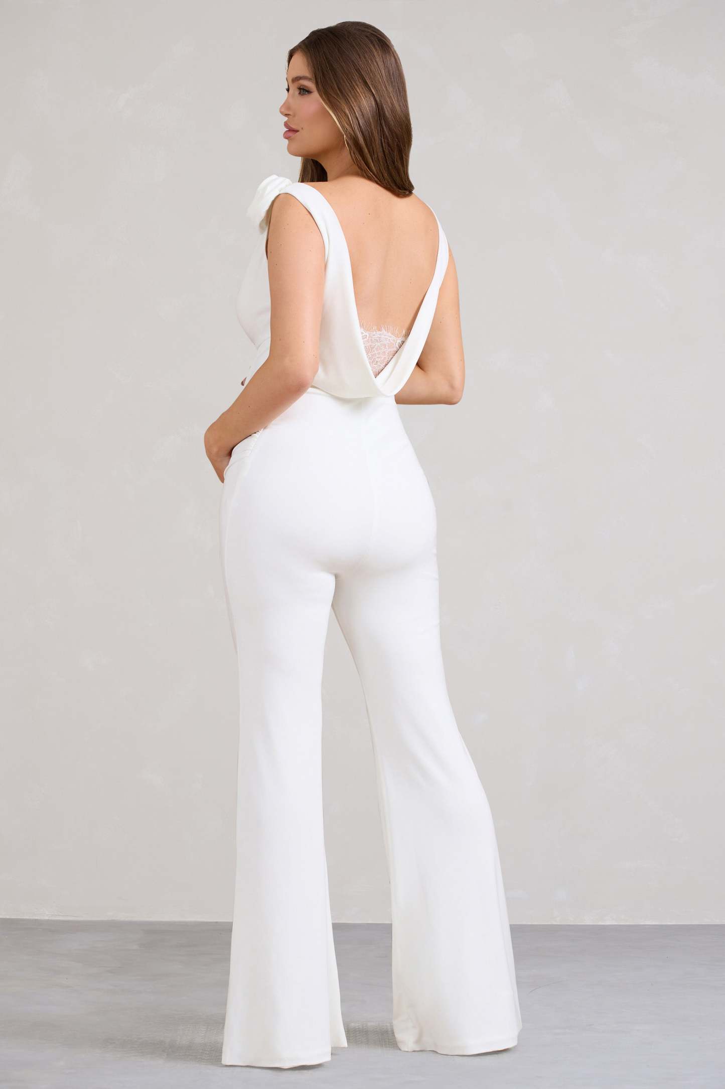 Posy White Maternity Cowl Jumpsuit With Flower Design-Fashionmomo.All Rights Reserved