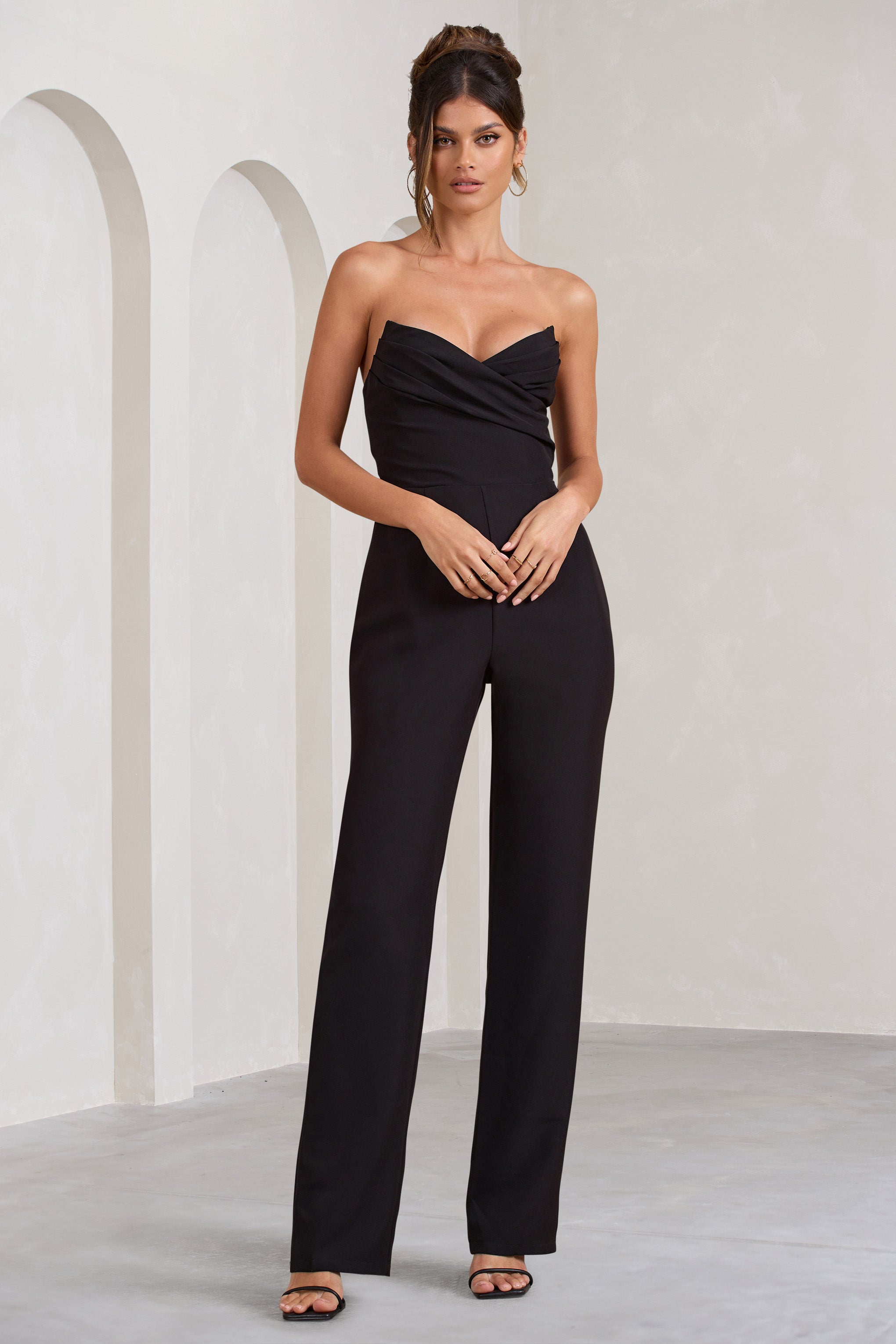 Bellezza Black Bandeau Corset Wide Leg Jumpsuit-Fashionmomo.All Rights Reserved