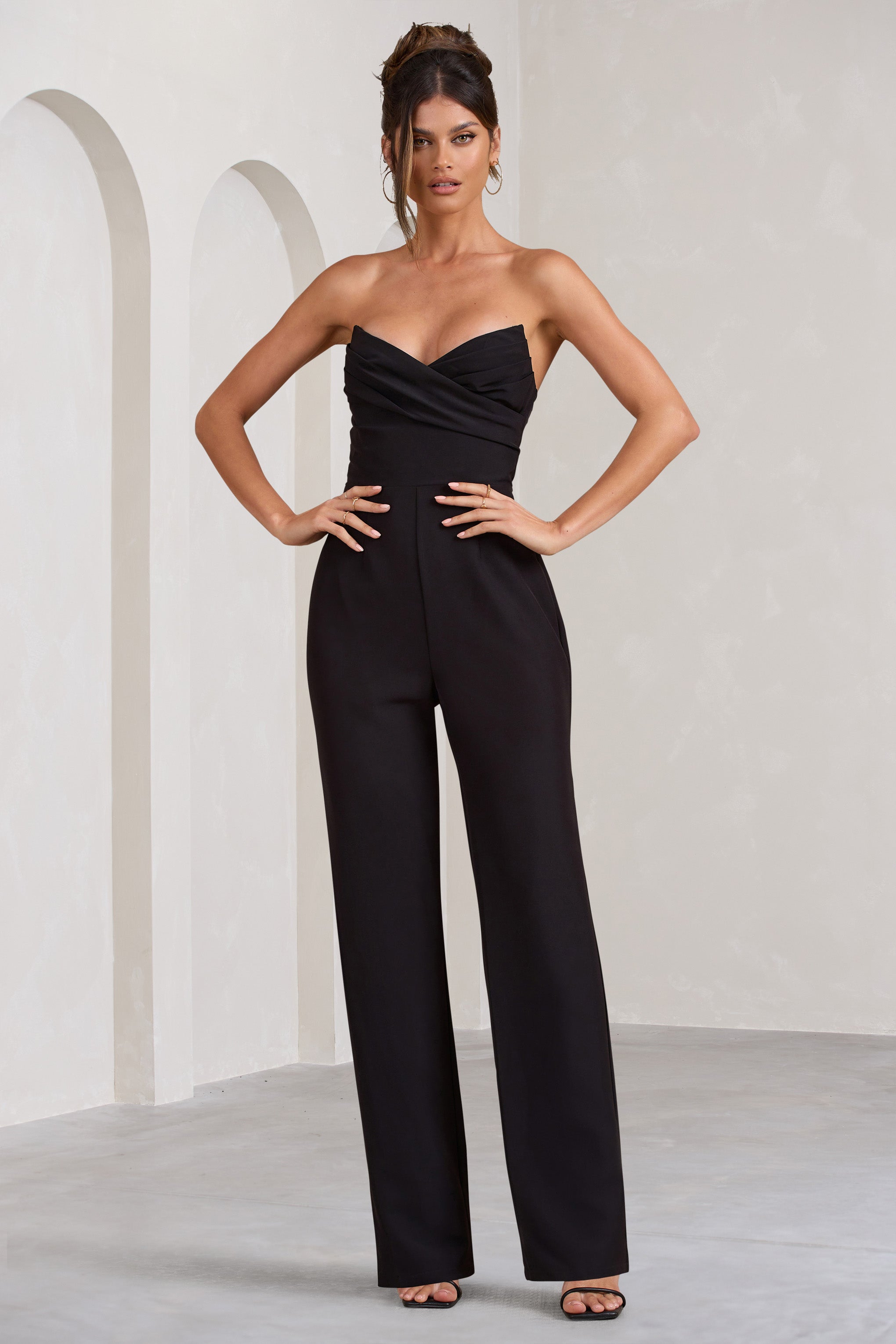 Bellezza Black Bandeau Corset Wide Leg Jumpsuit-Fashionmomo.All Rights Reserved