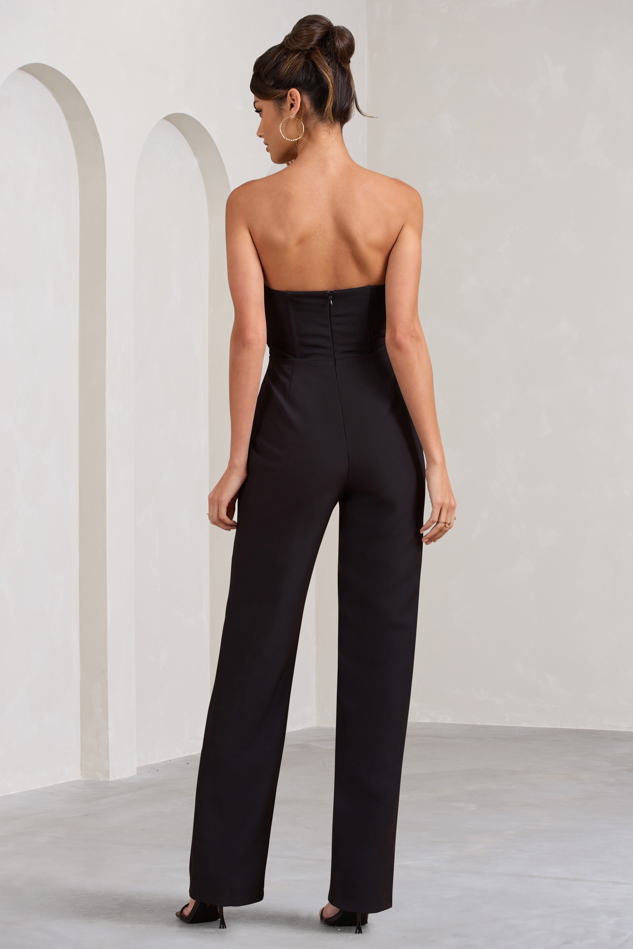 Bellezza Black Bandeau Corset Wide Leg Jumpsuit-Fashionmomo.All Rights Reserved