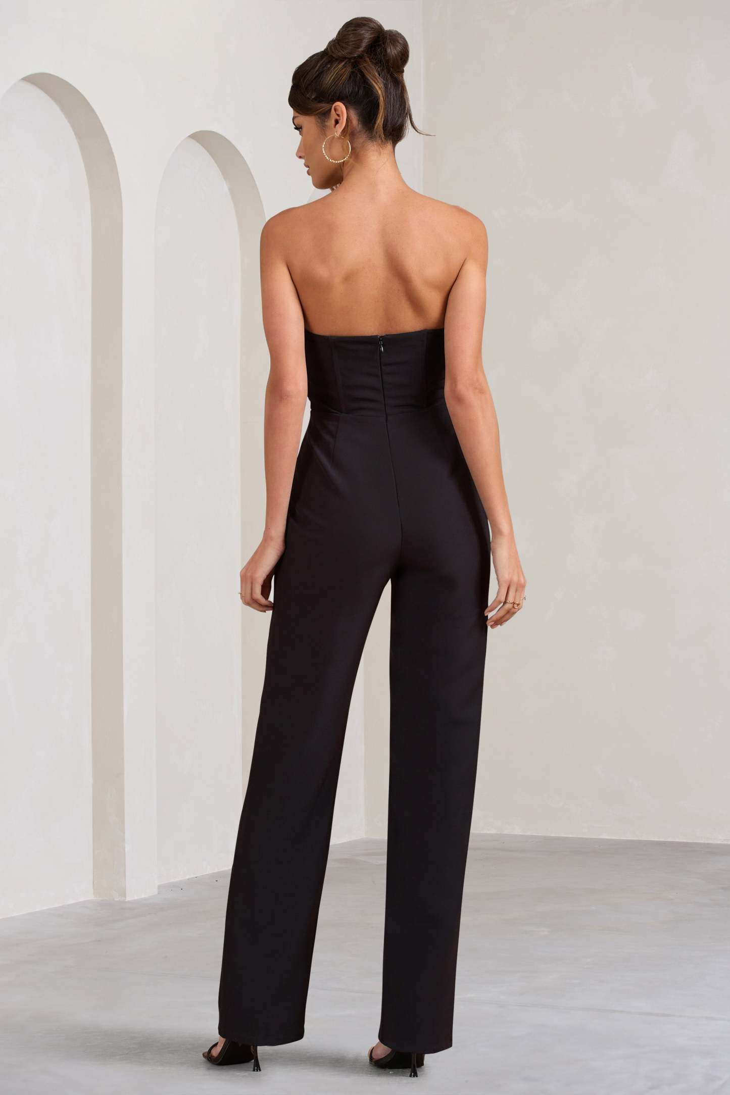 Bellezza Black Bandeau Corset Wide Leg Jumpsuit-Fashionmomo.All Rights Reserved