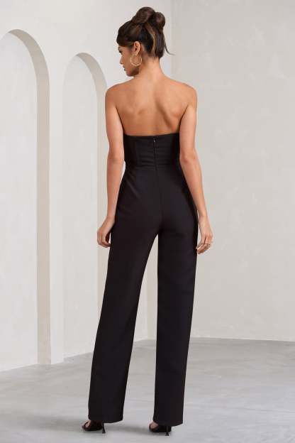 Bellezza Black Bandeau Corset Wide Leg Jumpsuit-Fashionmomo.All Rights Reserved