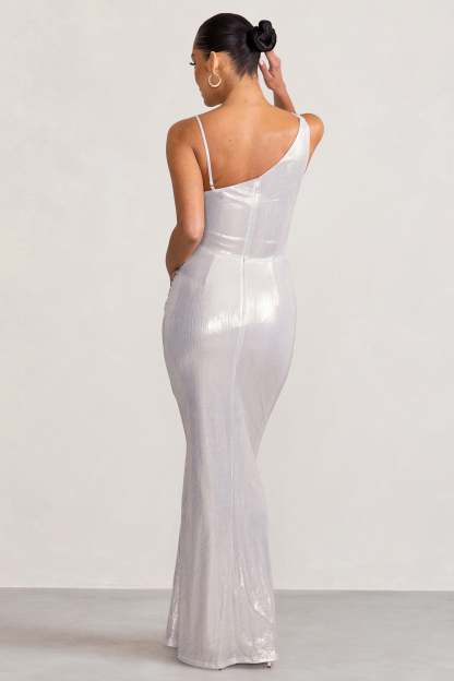Galaxy Shimmer Silver Maternity Cowl Neck Maxi Dress-Fashionmomo.All Rights Reserved