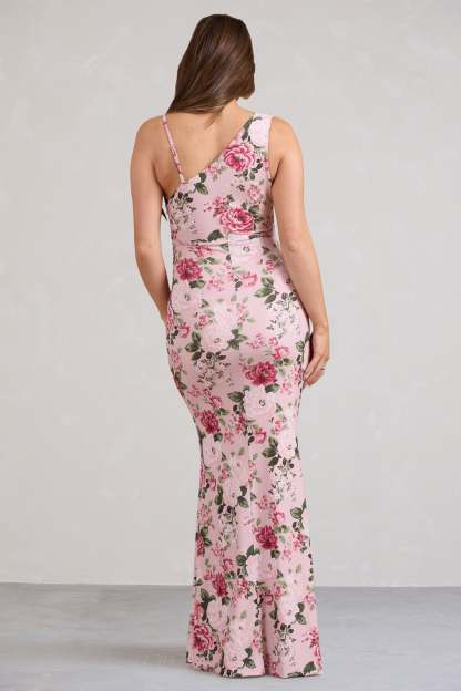 Phantasy Pink Floral Maternity Cowl Neck Maxi Dress-Fashionmomo.All Rights Reserved