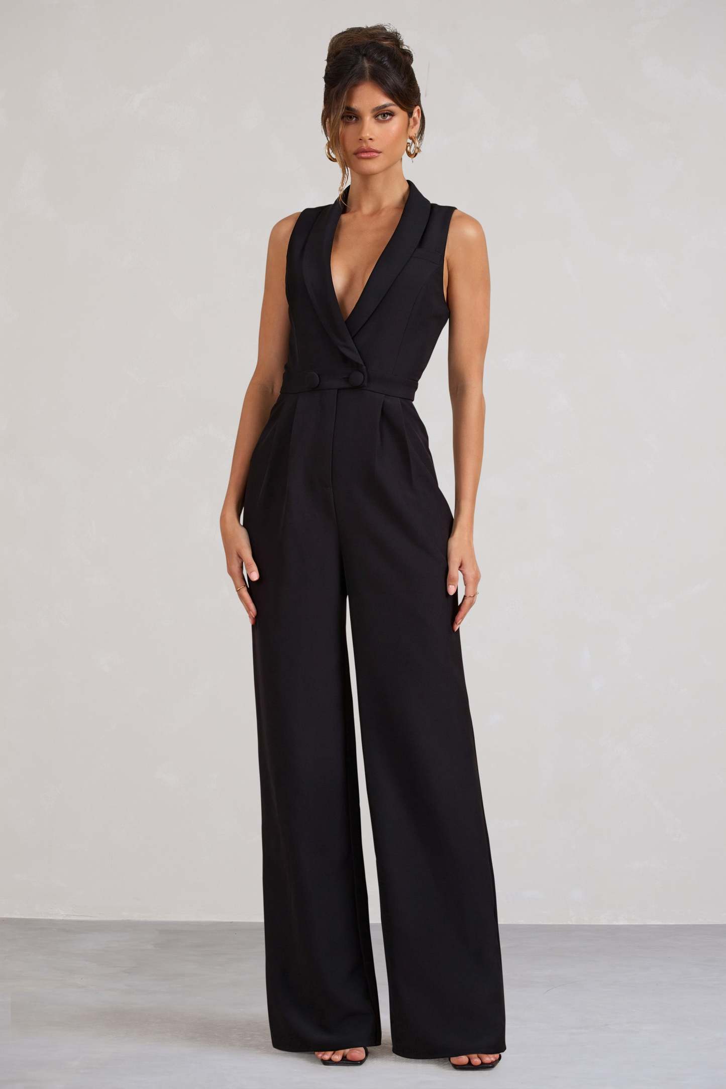 Endure Tall Black Tailored Sleeveless Wide-Leg Jumpsuit-Fashionmomo.All Rights Reserved