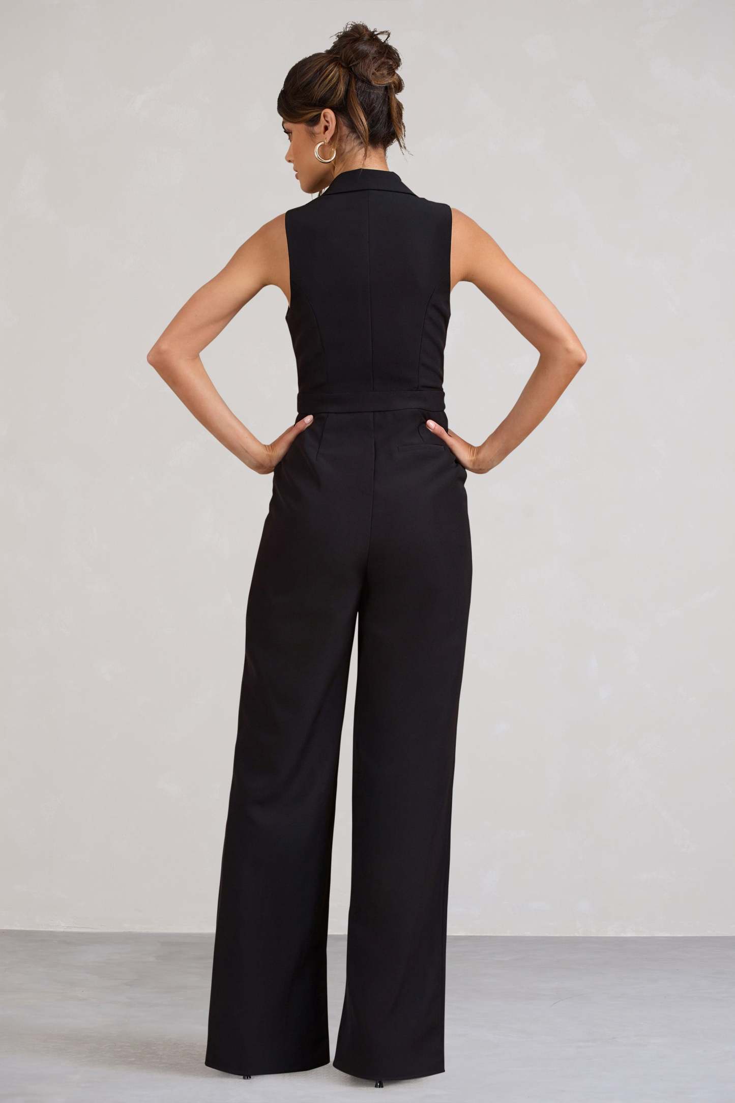 Endure Tall Black Tailored Sleeveless Wide-Leg Jumpsuit-Fashionmomo.All Rights Reserved