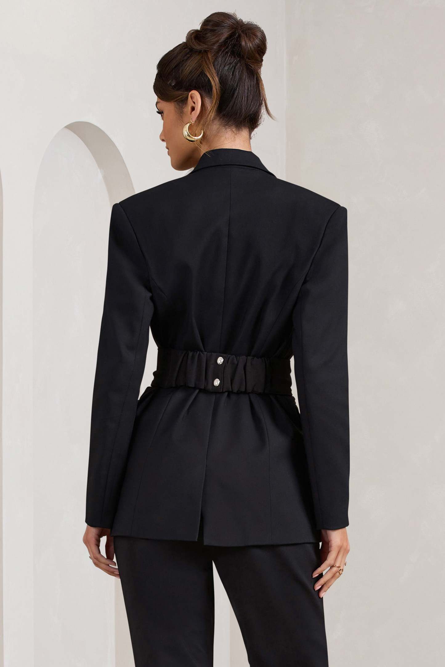 Gifted Black Plunge Blazer With Statement Bow-Fashionmomo.All Rights Reserved