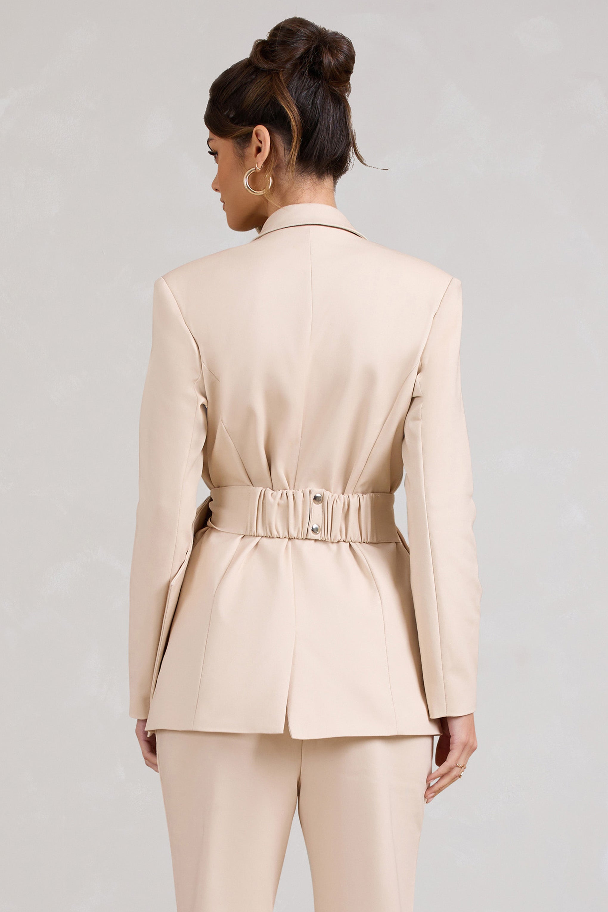 Gifted Stone Plunge Blazer With Statement Bow-Fashionmomo.All Rights Reserved