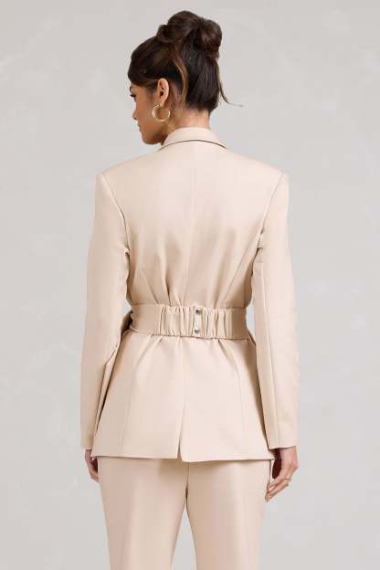 Gifted Stone Plunge Blazer With Statement Bow-Fashionmomo.All Rights Reserved