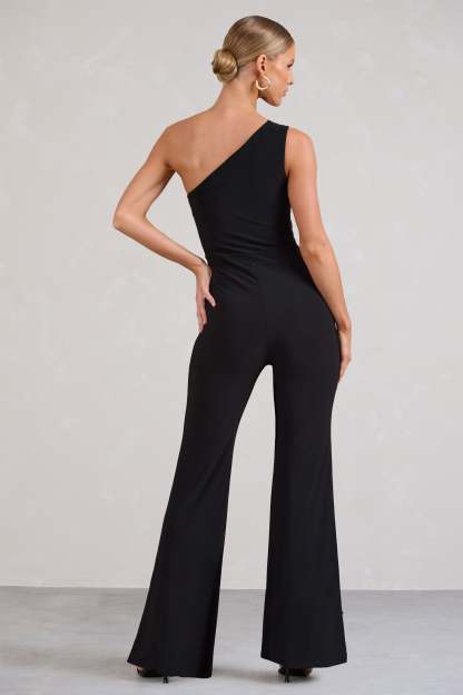 Gabby Black One Shoulder Jumpsuit-Fashionmomo.All Rights Reserved