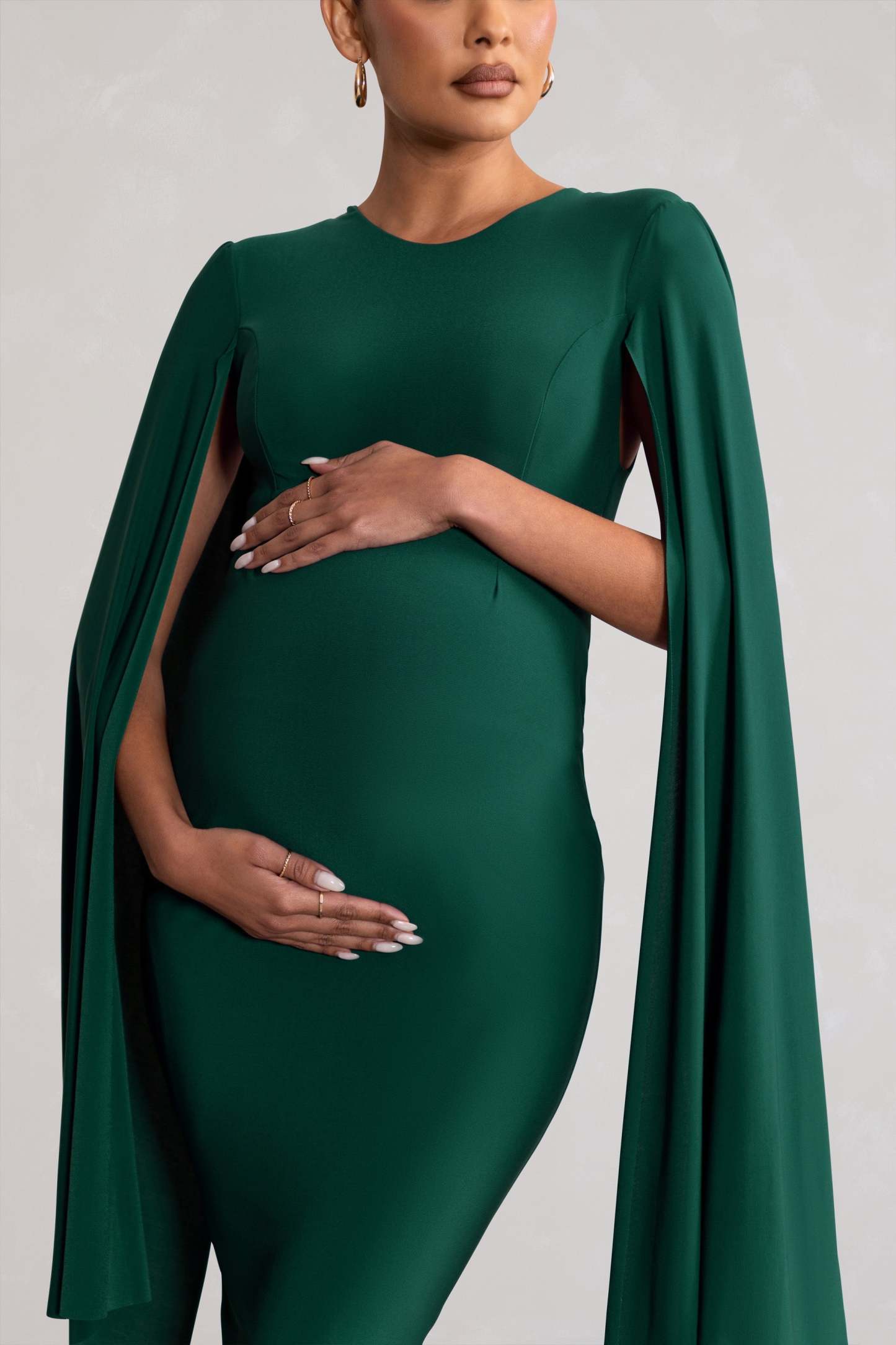 Hey Mama Bottle Green Maternity Cape Midi Dress-Fashionmomo.All Rights Reserved