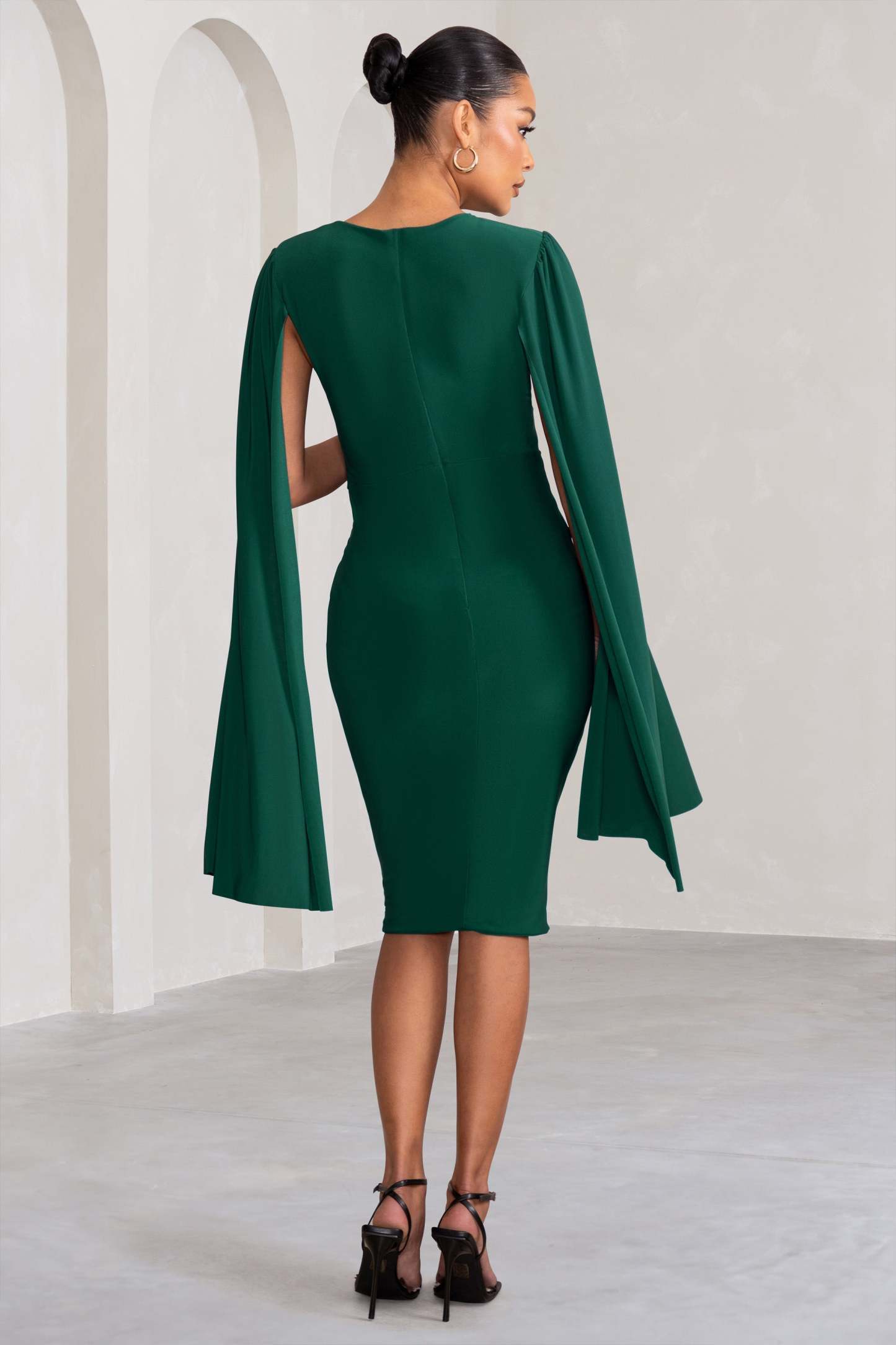 Hey Mama Bottle Green Maternity Cape Midi Dress-Fashionmomo.All Rights Reserved