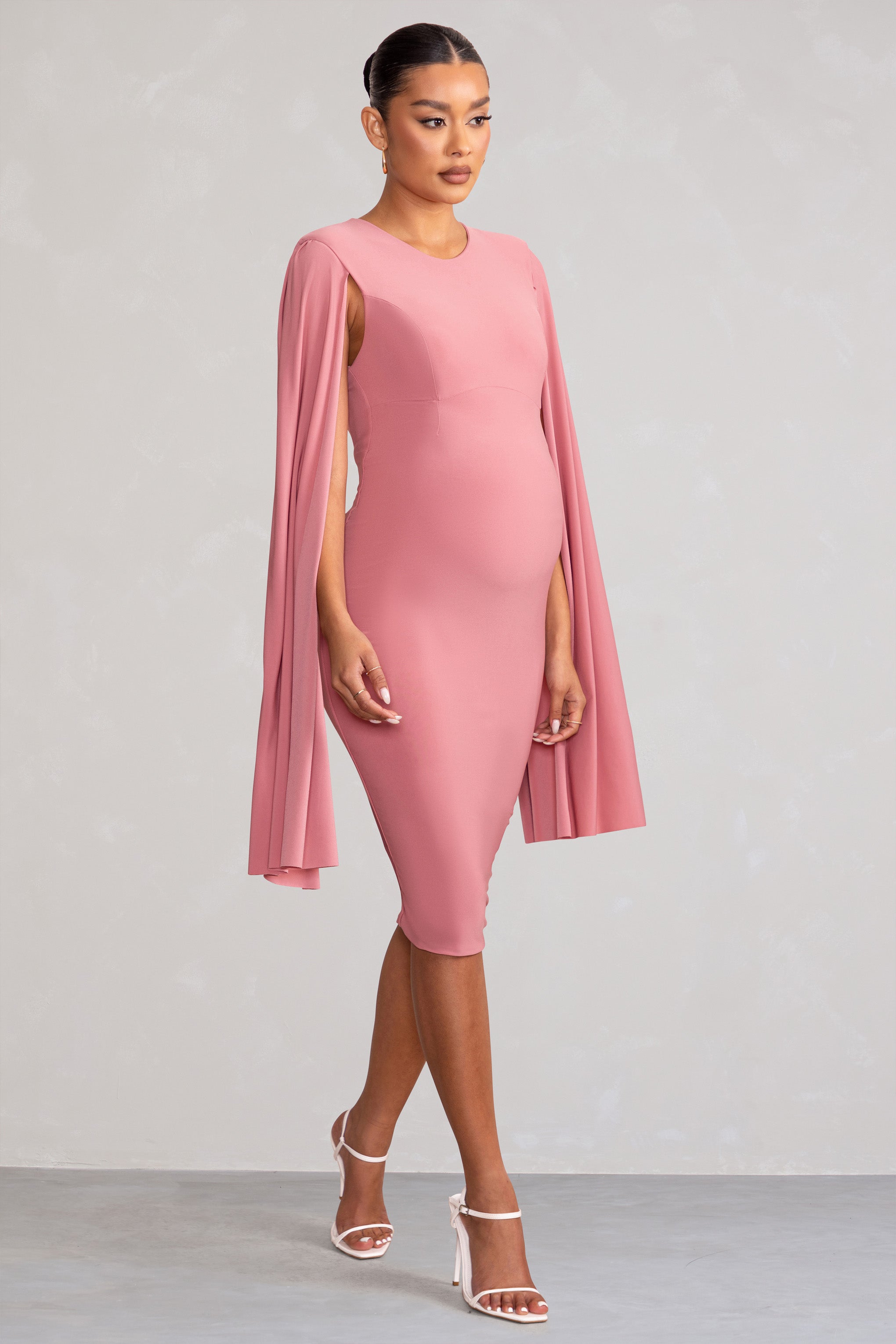 Hey Mama Dusty Rose Maternity Cape Midi Dress-Fashionmomo.All Rights Reserved