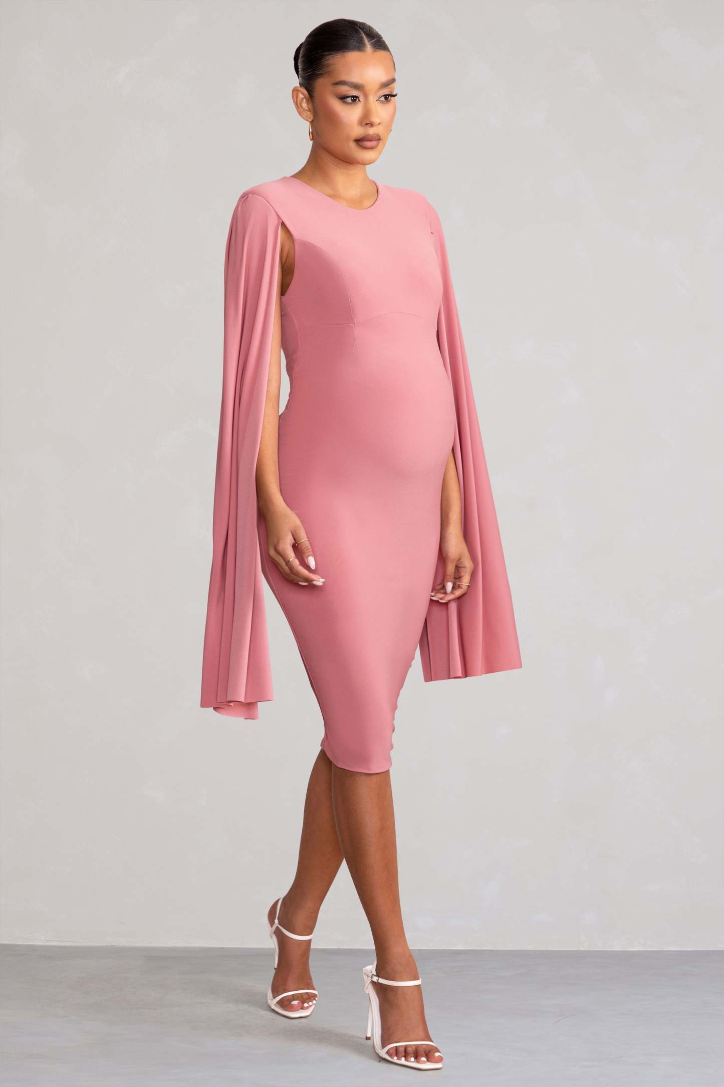 Hey Mama Dusty Rose Maternity Cape Midi Dress-Fashionmomo.All Rights Reserved