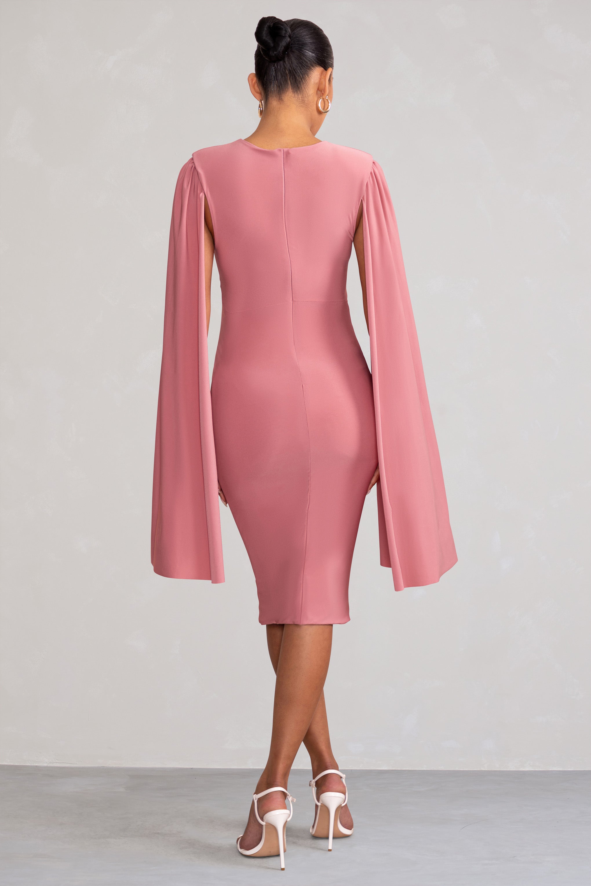 Hey Mama Dusty Rose Maternity Cape Midi Dress-Fashionmomo.All Rights Reserved
