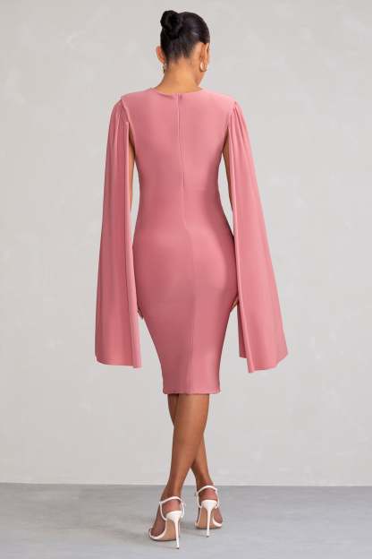Hey Mama Dusty Rose Maternity Cape Midi Dress-Fashionmomo.All Rights Reserved