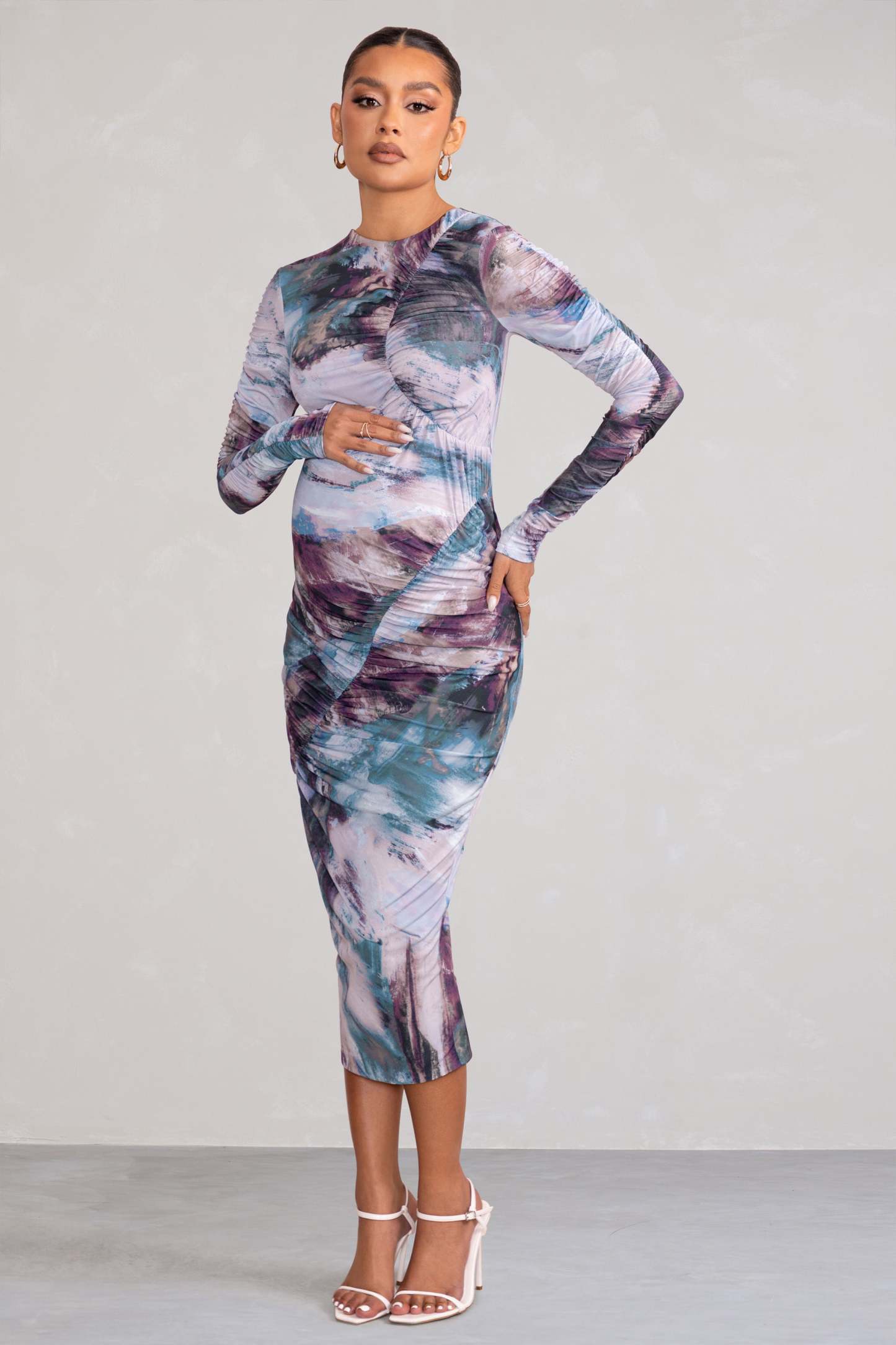 Cait Multi Print Bodycon Maternity Midi Dress-Fashionmomo.All Rights Reserved