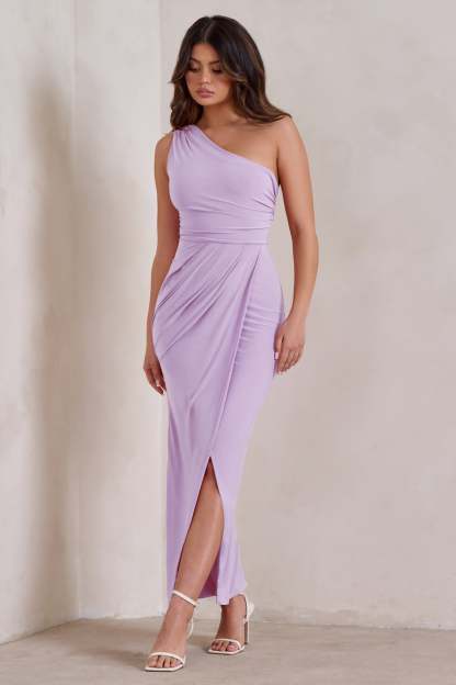 Athena Lilac One Shoulder Maxi Dress-Fashionmomo.All Rights Reserved