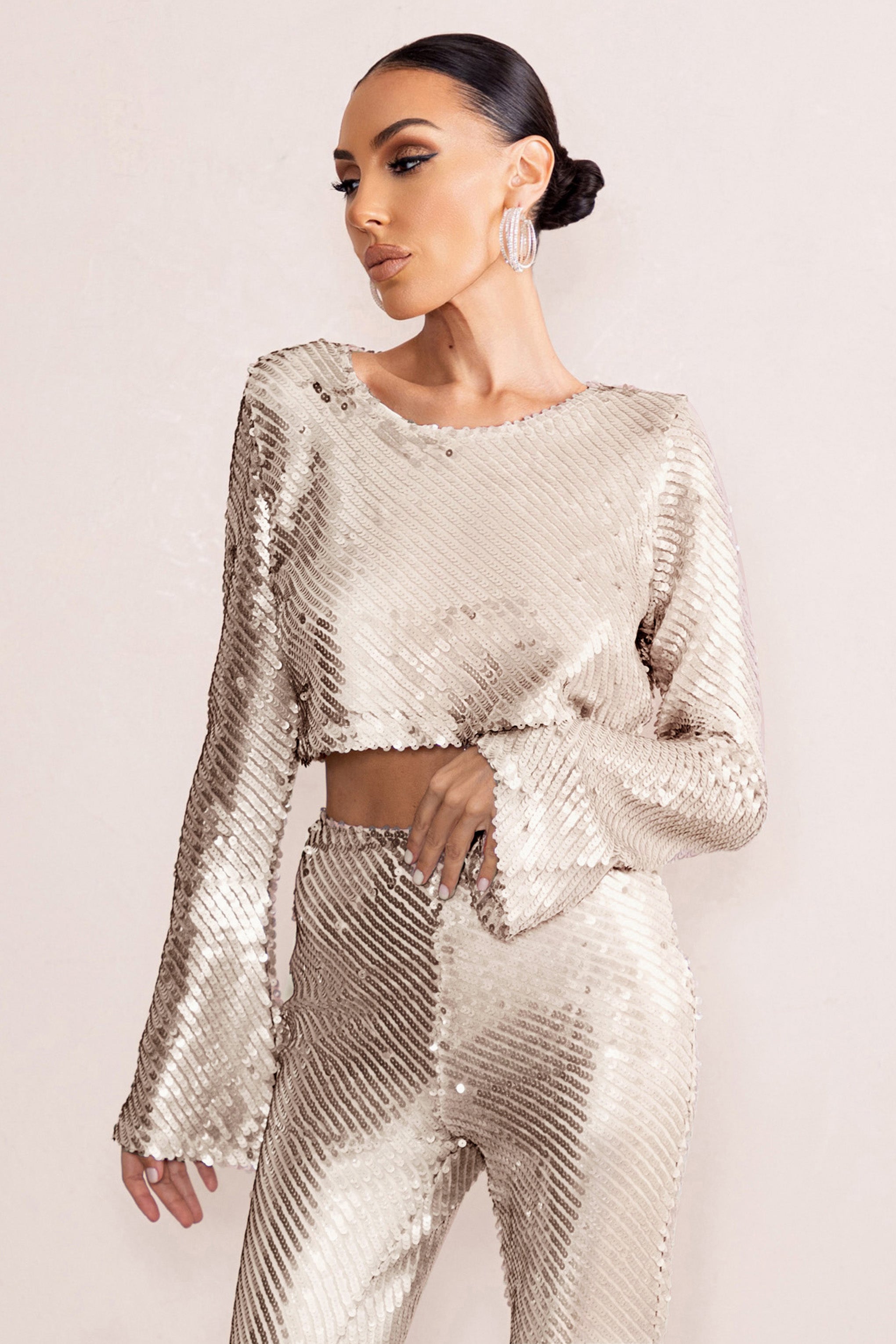 Aperitif Silver Sequin Top With Keyhole Fastening-Fashionmomo.All Rights Reserved