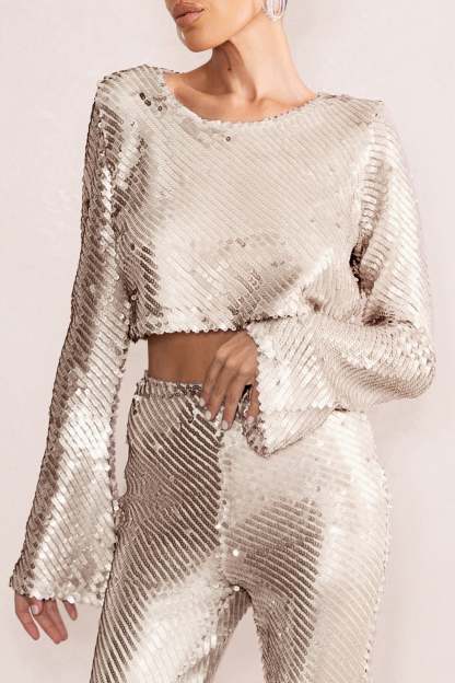 Aperitif Silver Sequin Top With Keyhole Fastening-Fashionmomo.All Rights Reserved