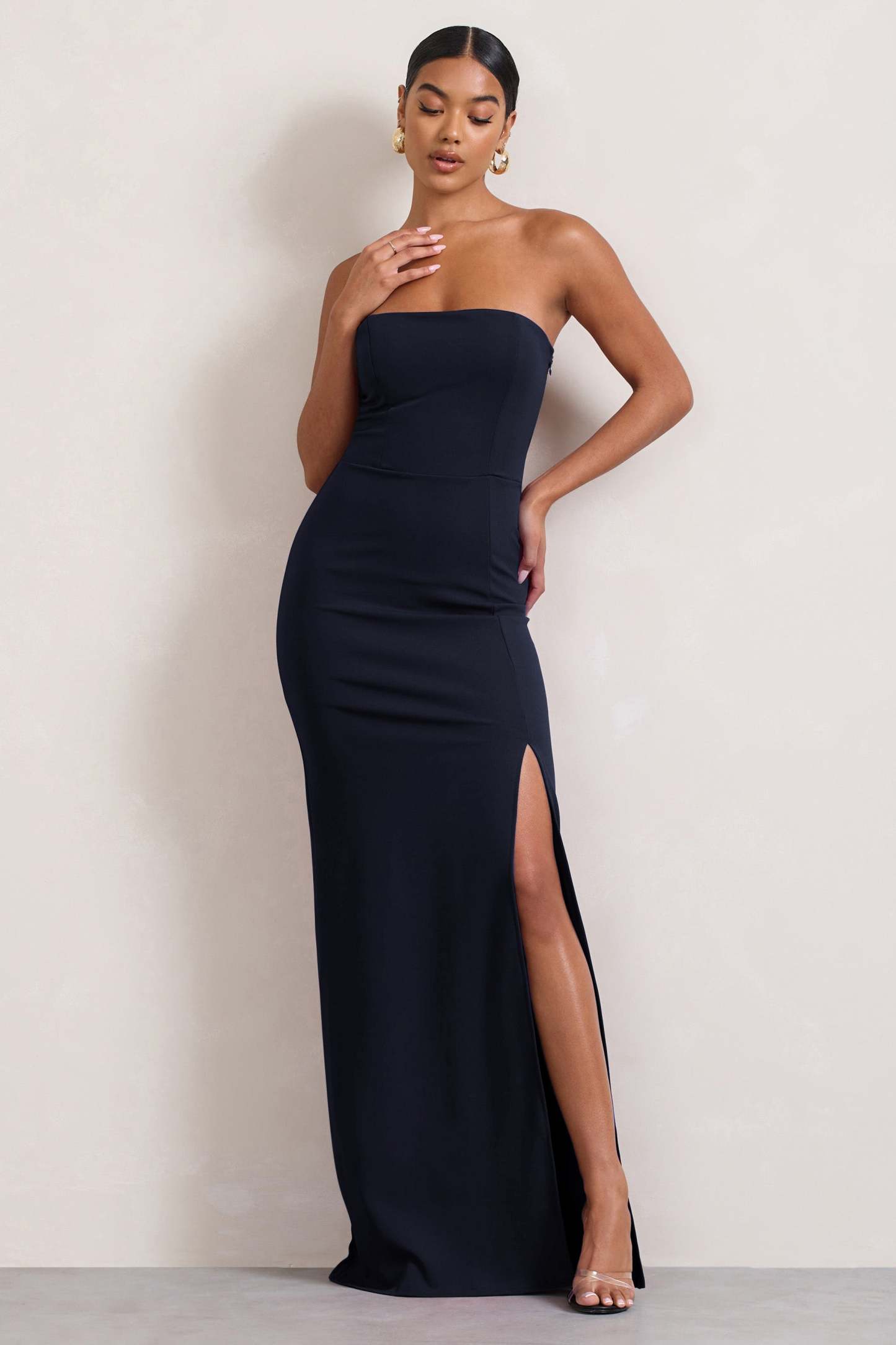 Belle of The Ball Navy Bandeau Maxi Dress With Split Hem-Fashionmomo.All Rights Reserved