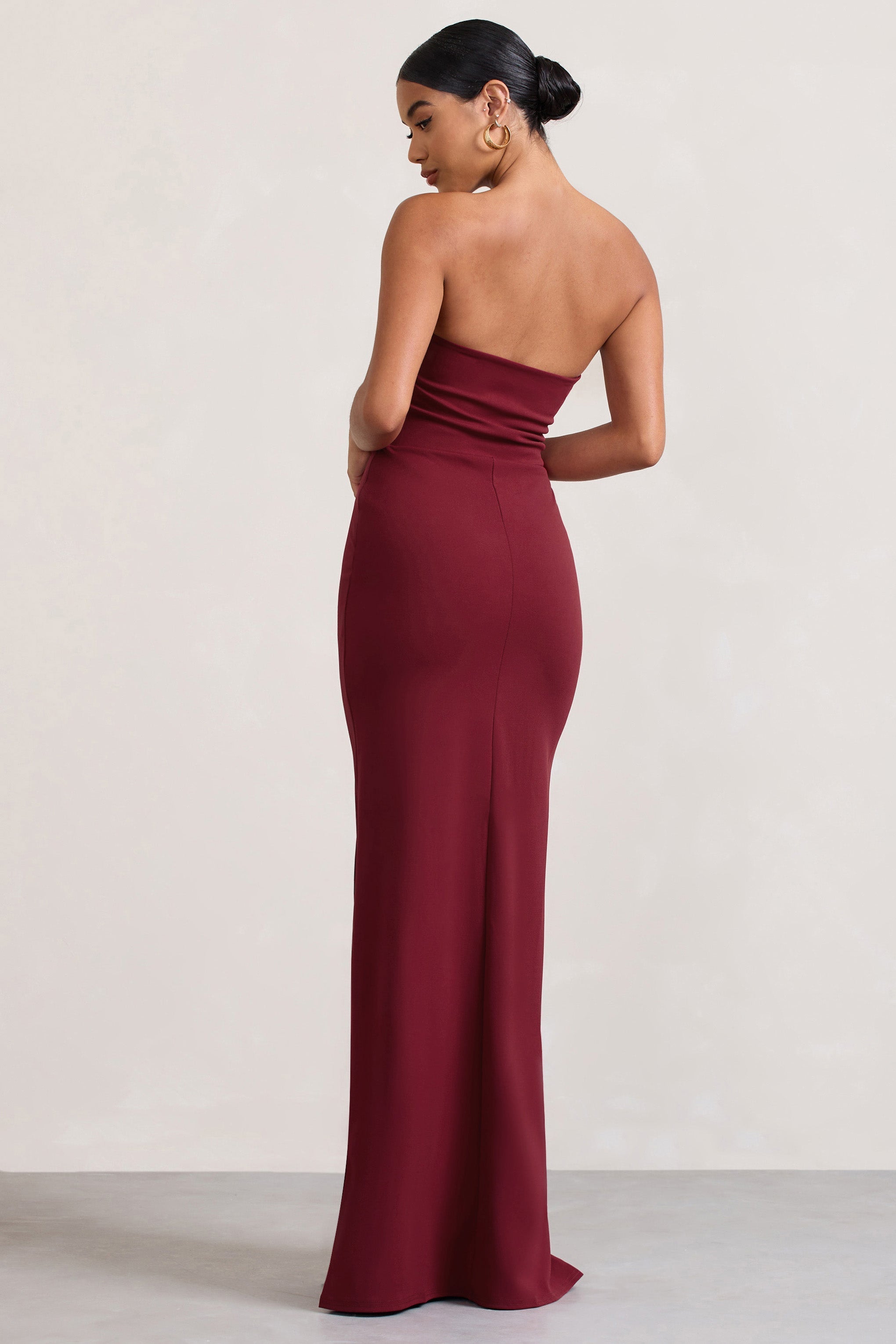 Belle of The Ball Berry Bandeau Maxi Dress With Split Hem-Fashionmomo.All Rights Reserved