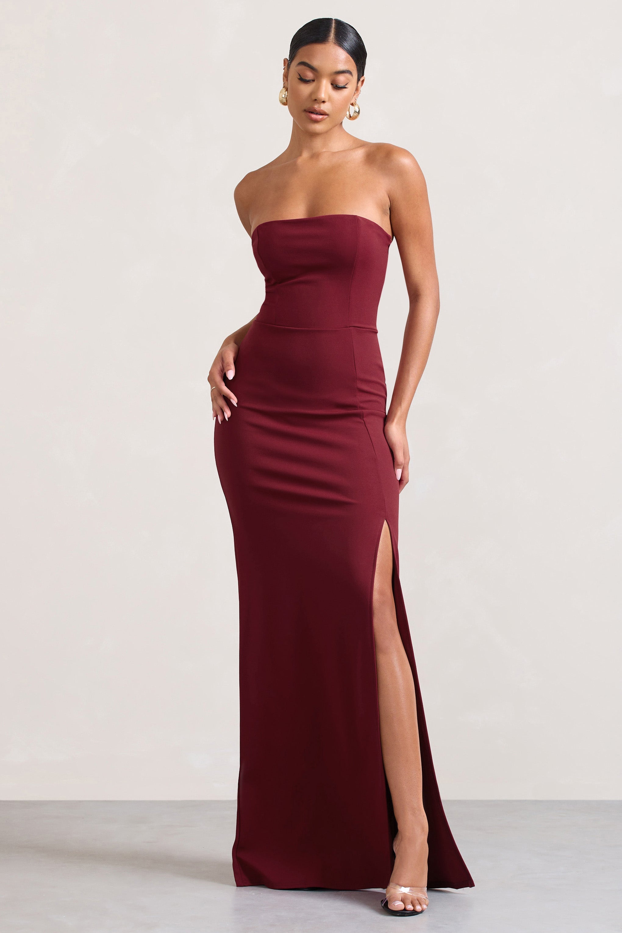 Belle of The Ball Berry Bandeau Maxi Dress With Split Hem-Fashionmomo.All Rights Reserved