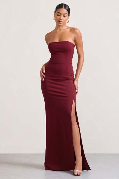 Belle of The Ball Berry Bandeau Maxi Dress With Split Hem-Fashionmomo.All Rights Reserved