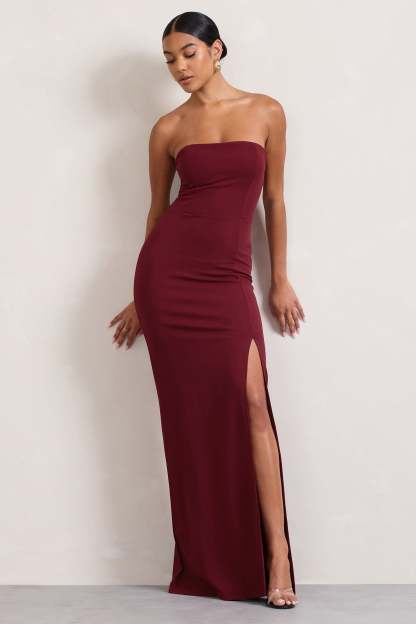 Belle of The Ball Berry Bandeau Maxi Dress With Split Hem-Fashionmomo.All Rights Reserved