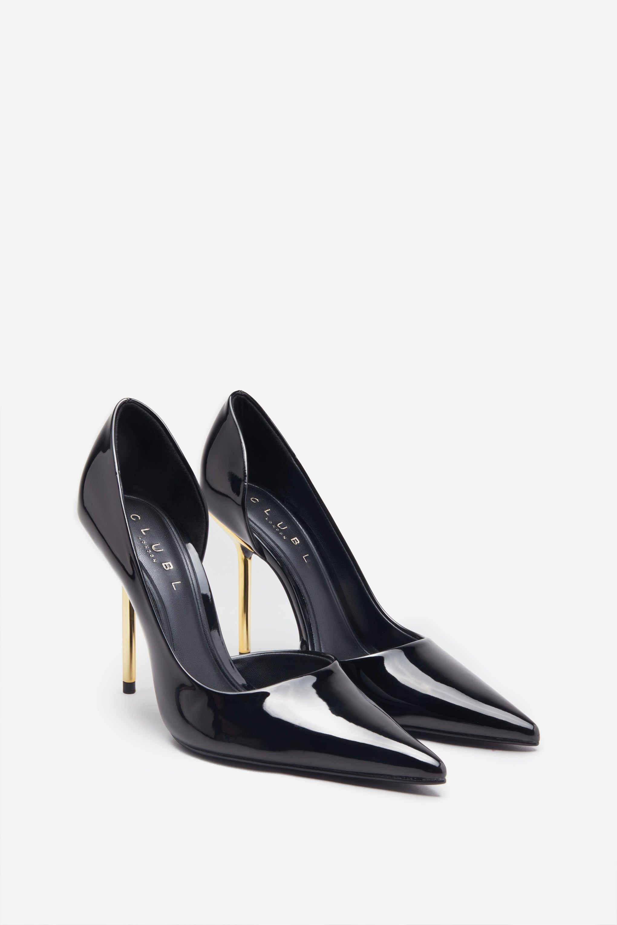Hear Me Black Metallic Cutaway Pointed Court Heels-Fashionmomo.All Rights Reserved