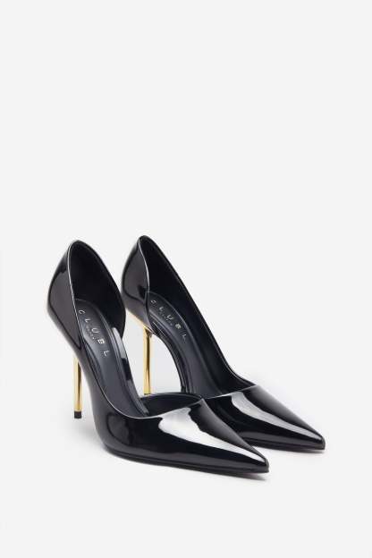Hear Me Black Metallic Cutaway Pointed Court Heels-Fashionmomo.All Rights Reserved