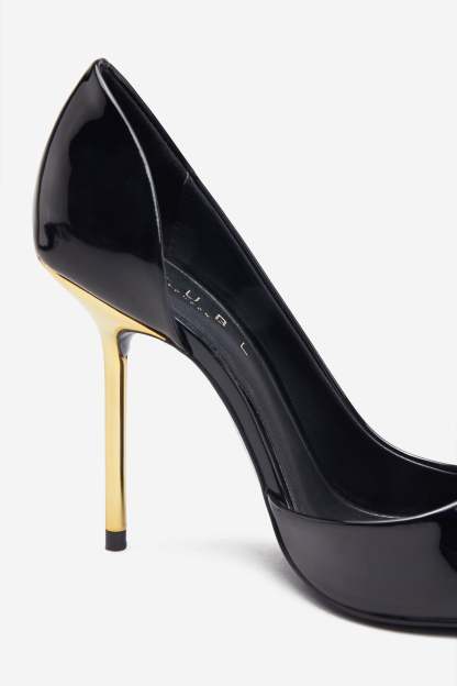 Hear Me Black Metallic Cutaway Pointed Court Heels-Fashionmomo.All Rights Reserved