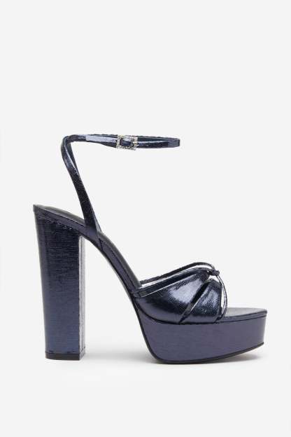 Bold Soul Navy Strappy Heeled Platform Sandals With Diamante Buckles-Fashionmomo.All Rights Reserved