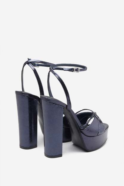 Bold Soul Navy Strappy Heeled Platform Sandals With Diamante Buckles-Fashionmomo.All Rights Reserved